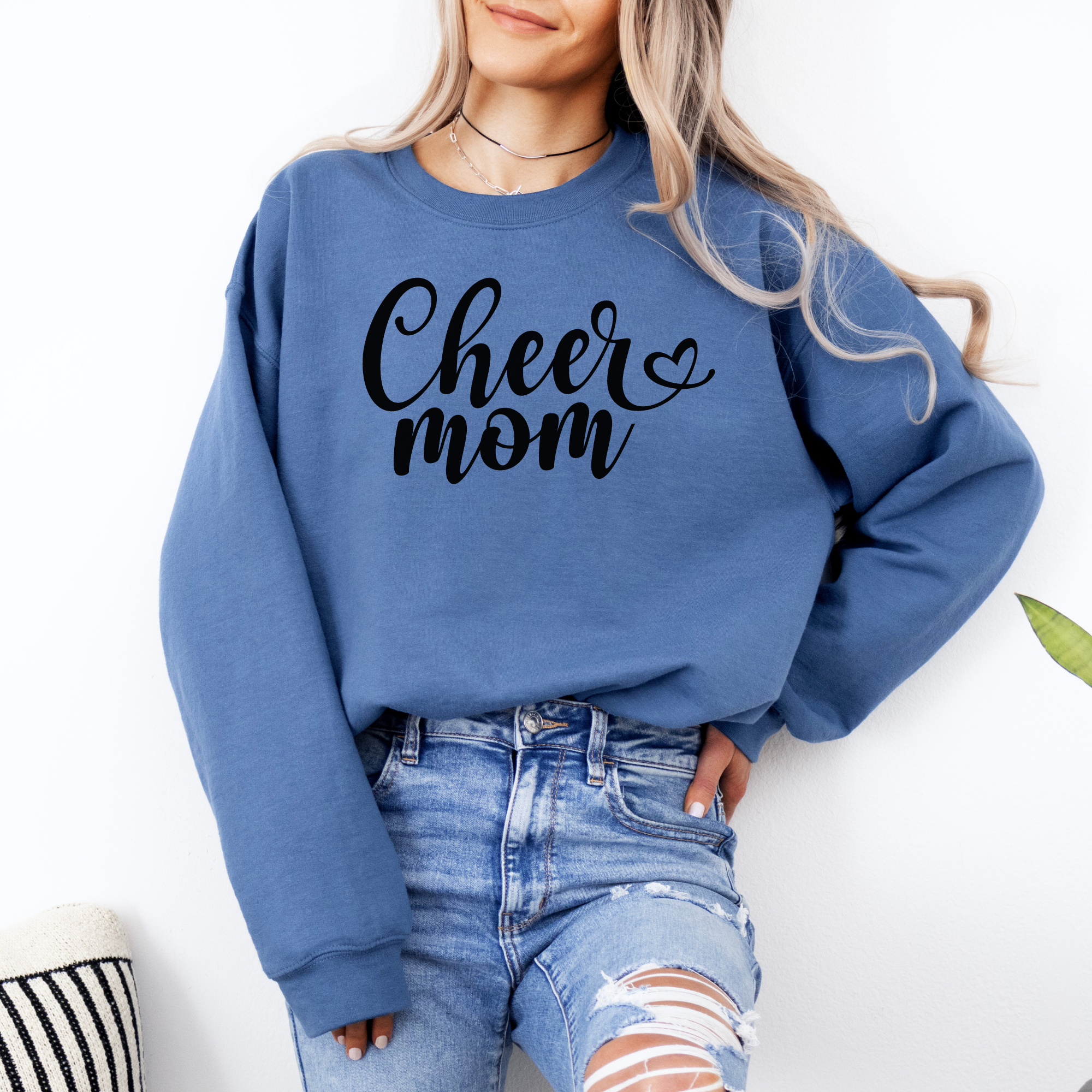 Cheer mom sweatshirt in a fun cursive font.