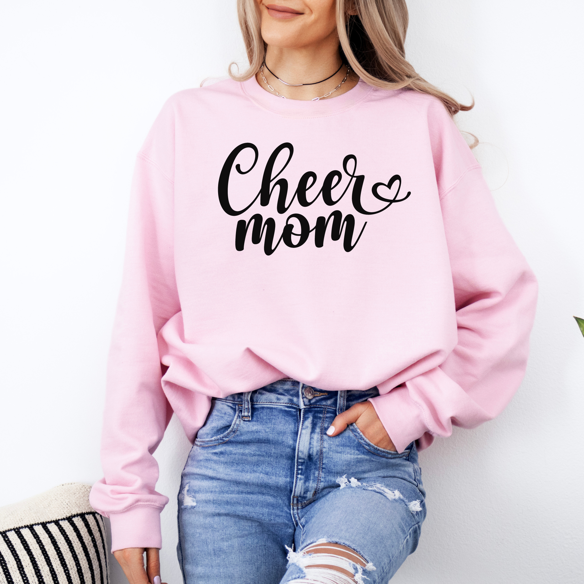 Cheer mom sweatshirt in a fun cursive font.
