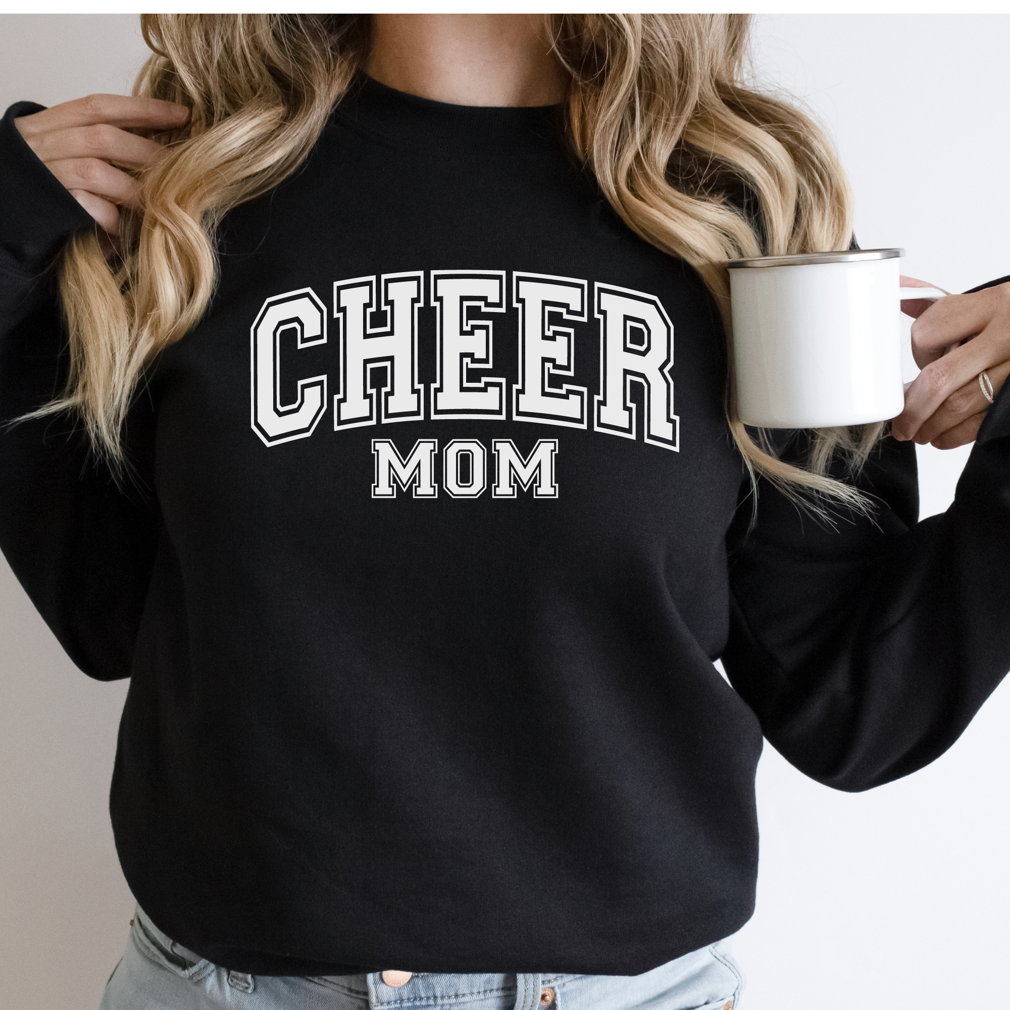 Cheer mom sweatshirt college text outline design
