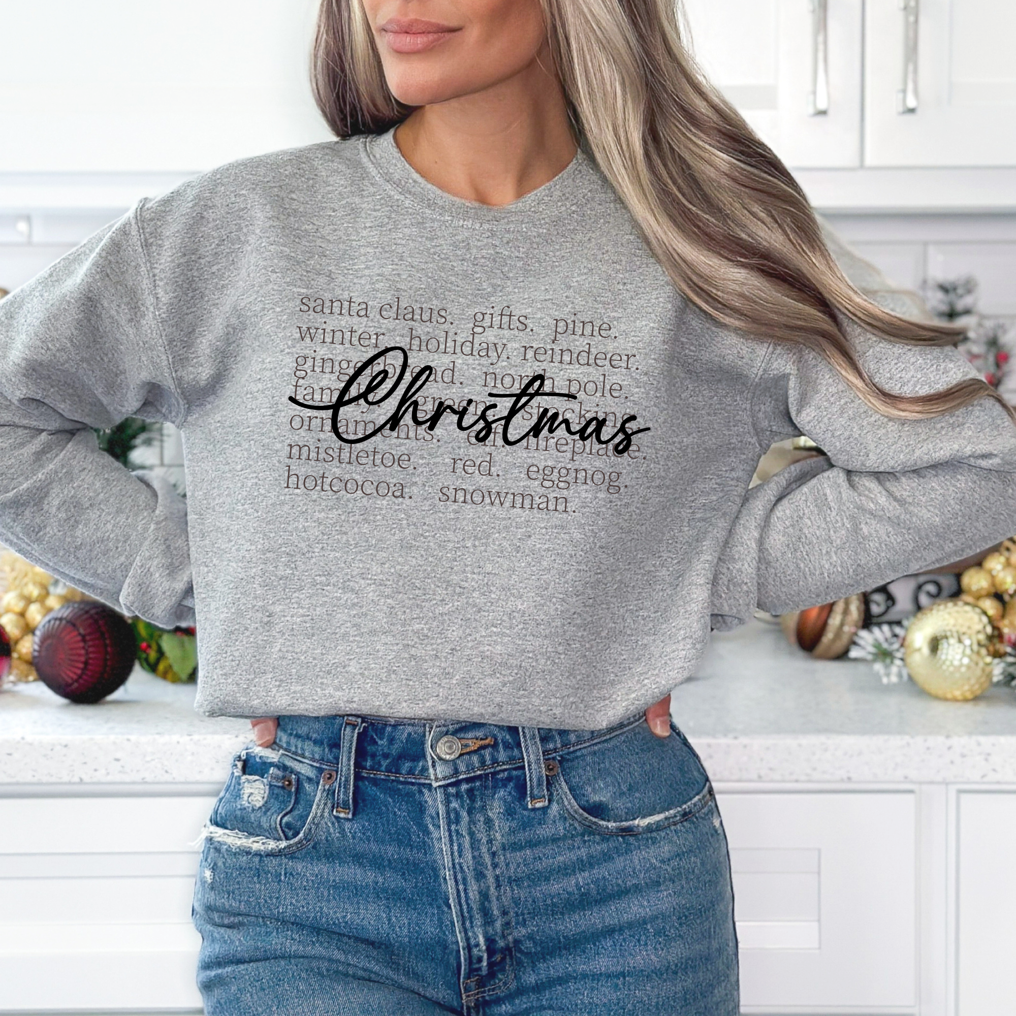 Christmas words cute and cozy holiday sweatshirts for women