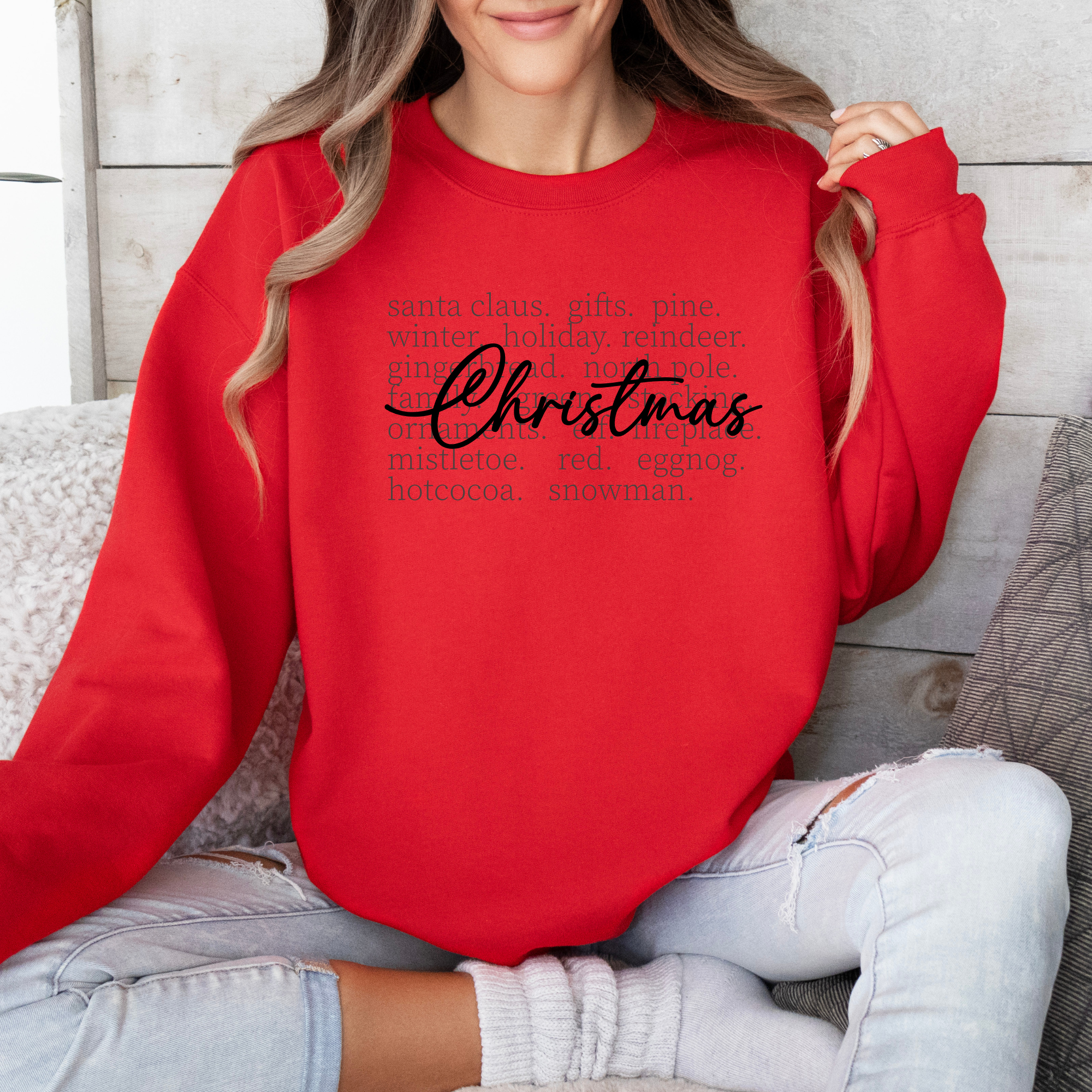 Christmas words cute and cozy holiday sweatshirts for women