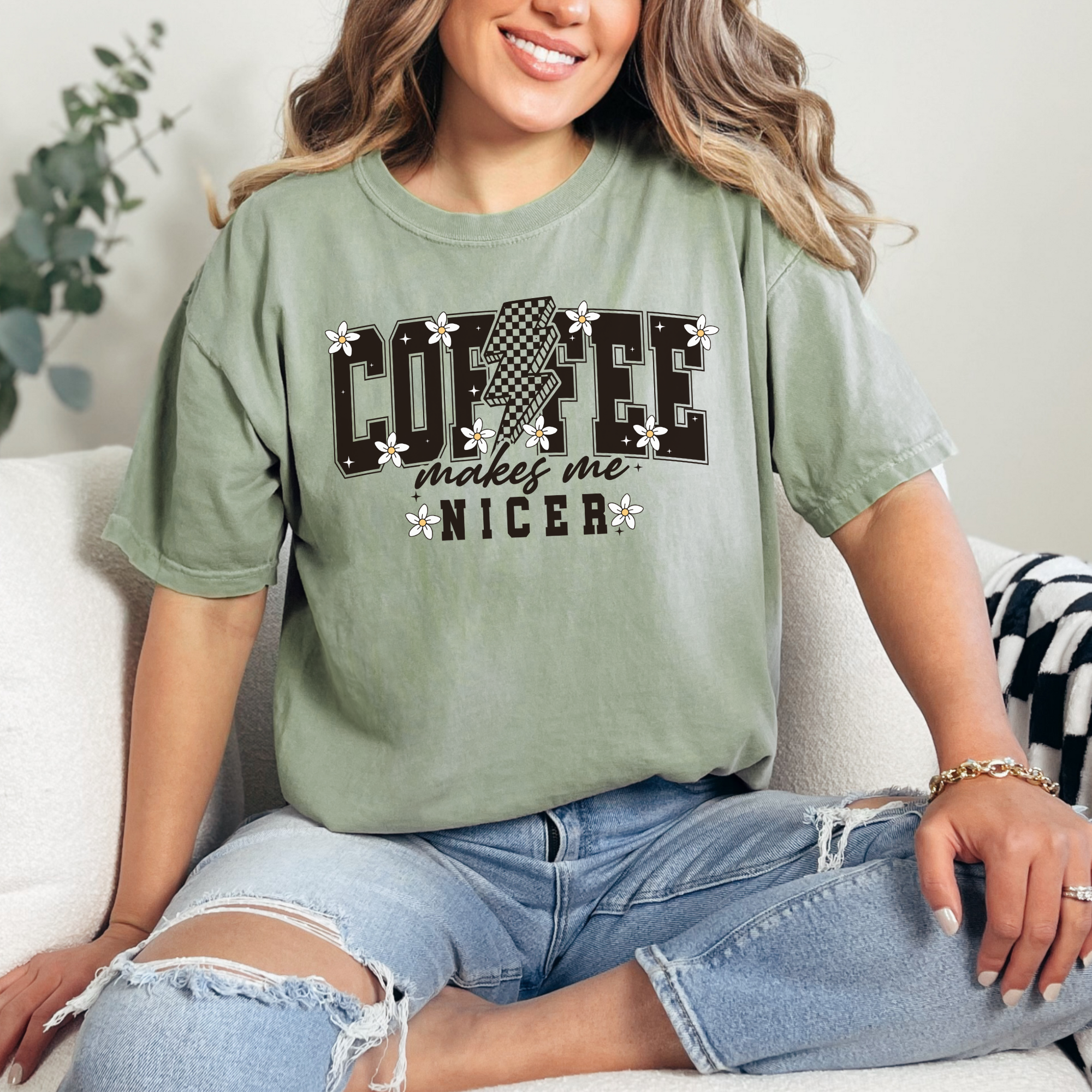 coffee makes me nicer tshirt. Funny coffee shirt.