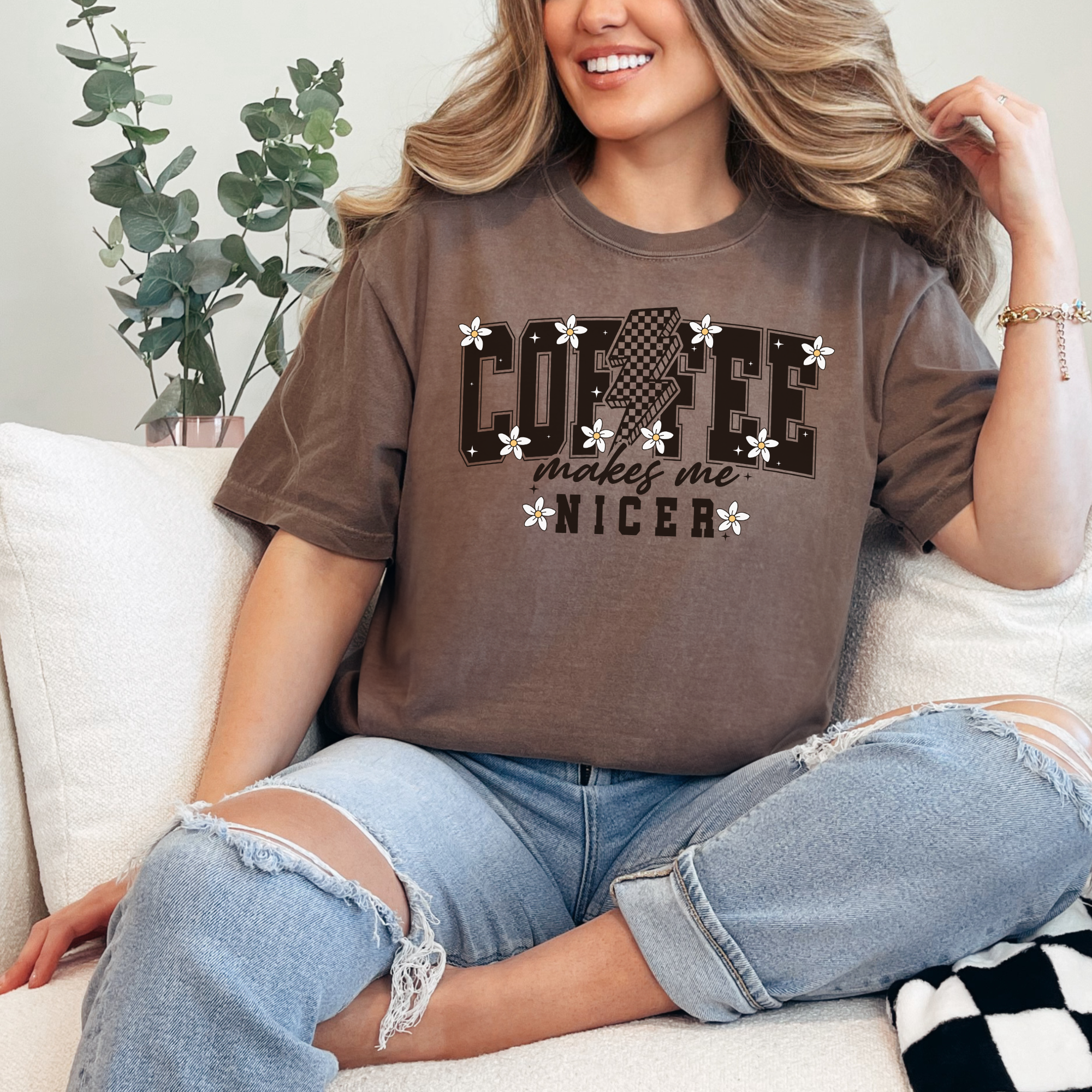 coffee makes me nicer tshirt. Funny coffee shirt.