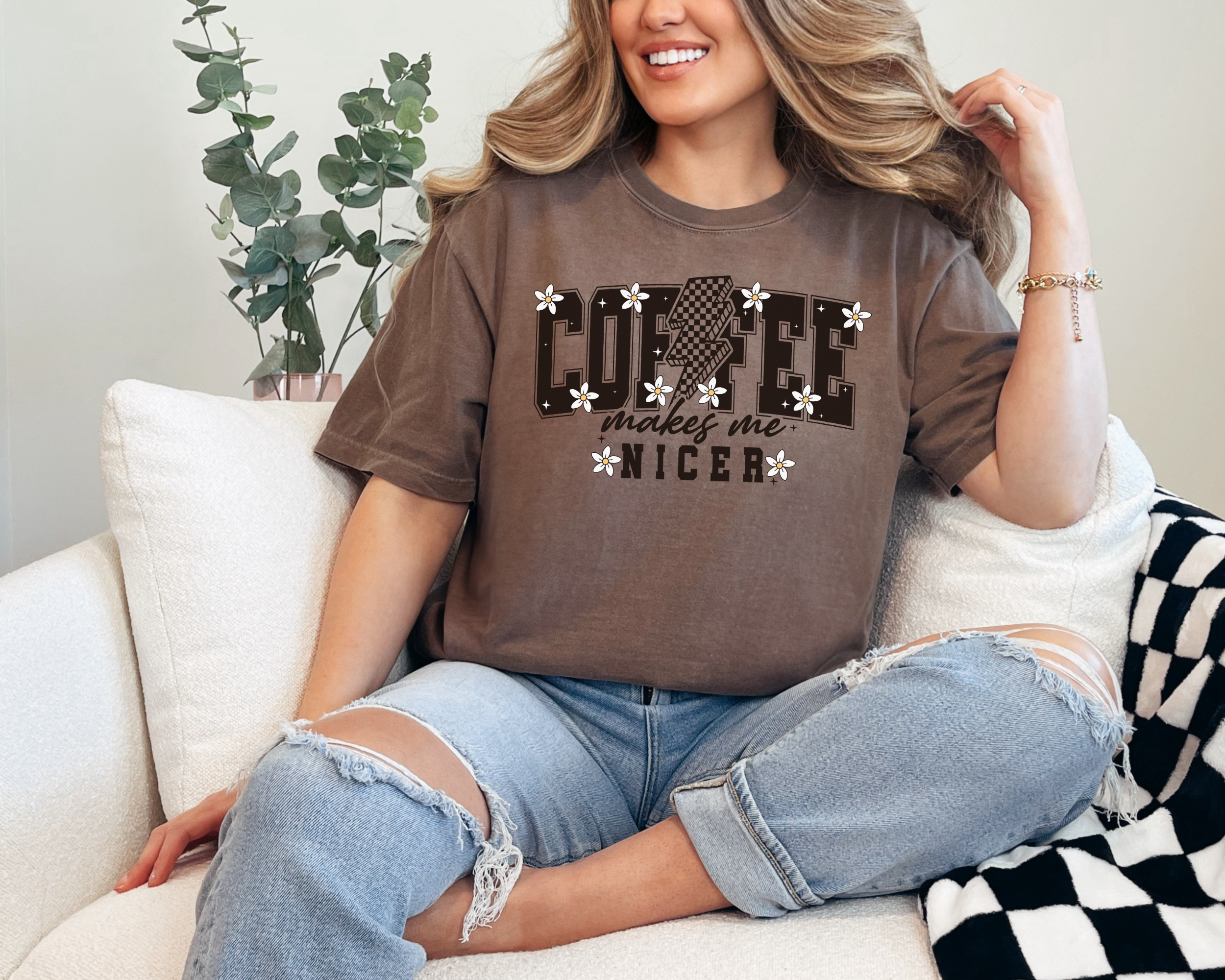 coffee makes me nicer tshirt. Funny coffee shirt.