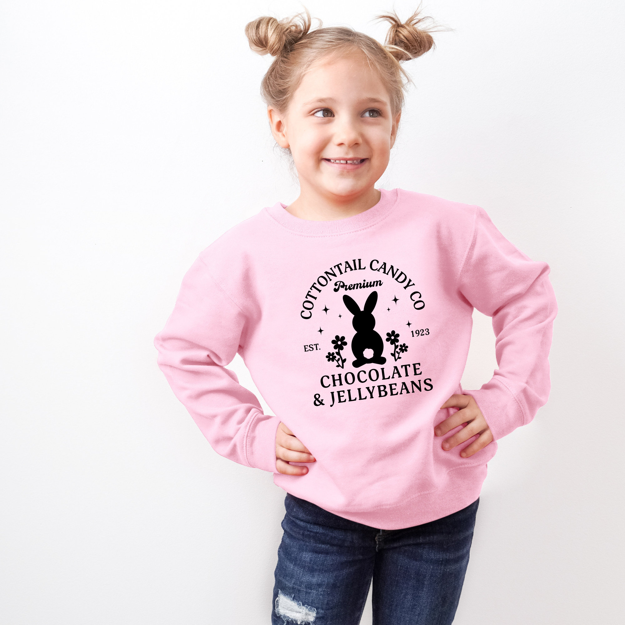 Cottontail candy co cute easter bunny sweatshirt. Kids easter sweatshirt for girls.