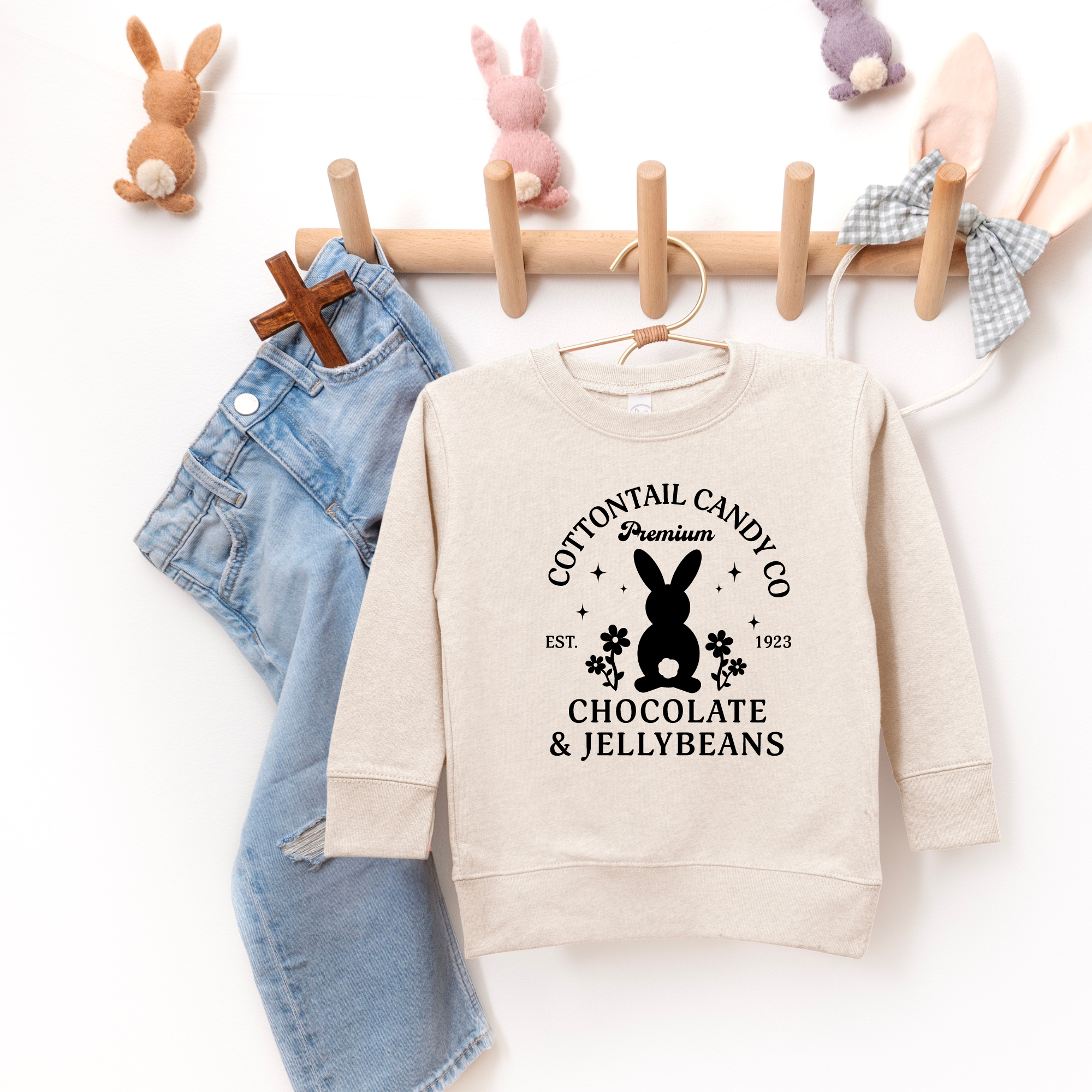 Cottontail candy co cute easter bunny sweatshirt. Kids easter sweatshirt for girls.