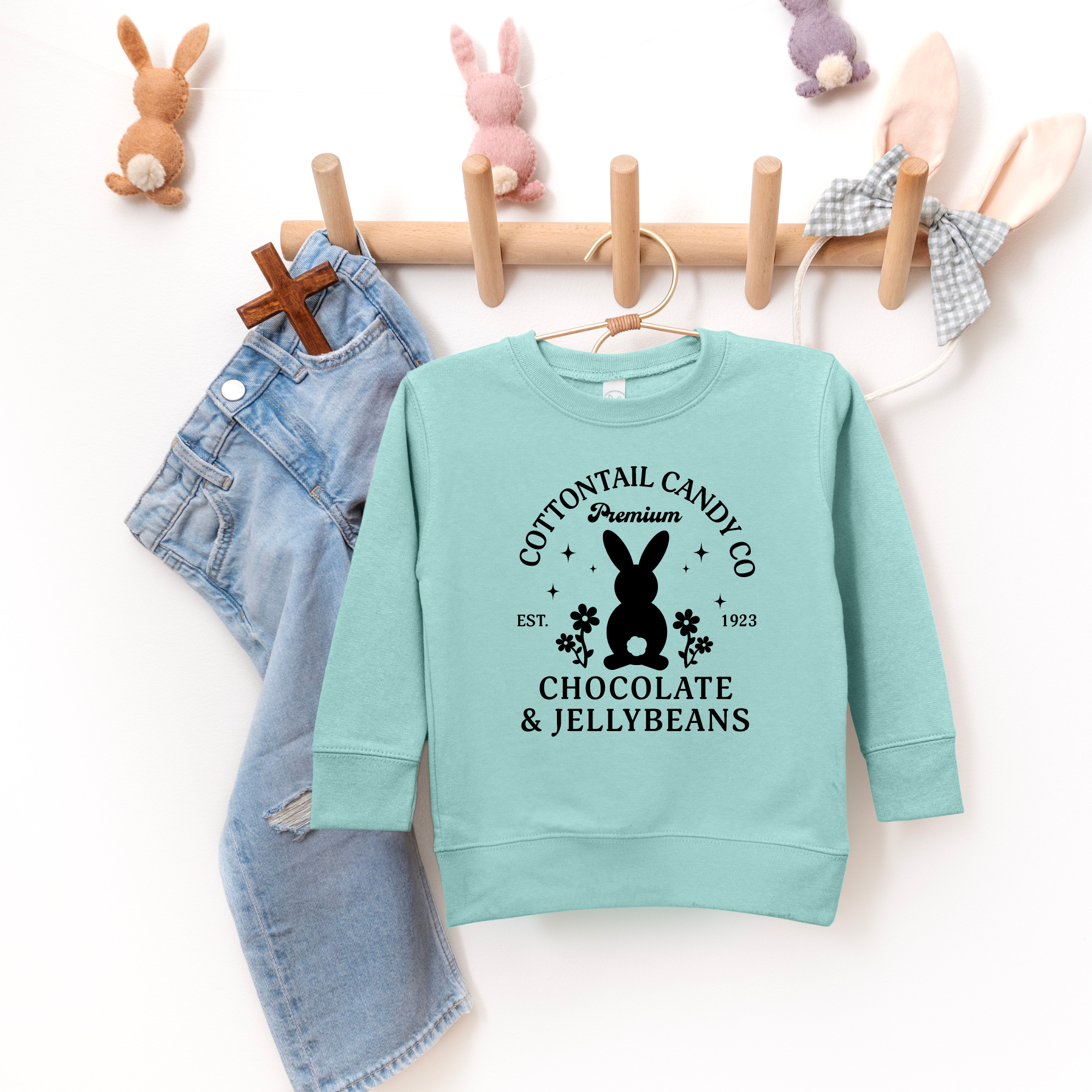 Cottontail candy co cute easter bunny sweatshirt. Kids easter sweatshirt for girls.
