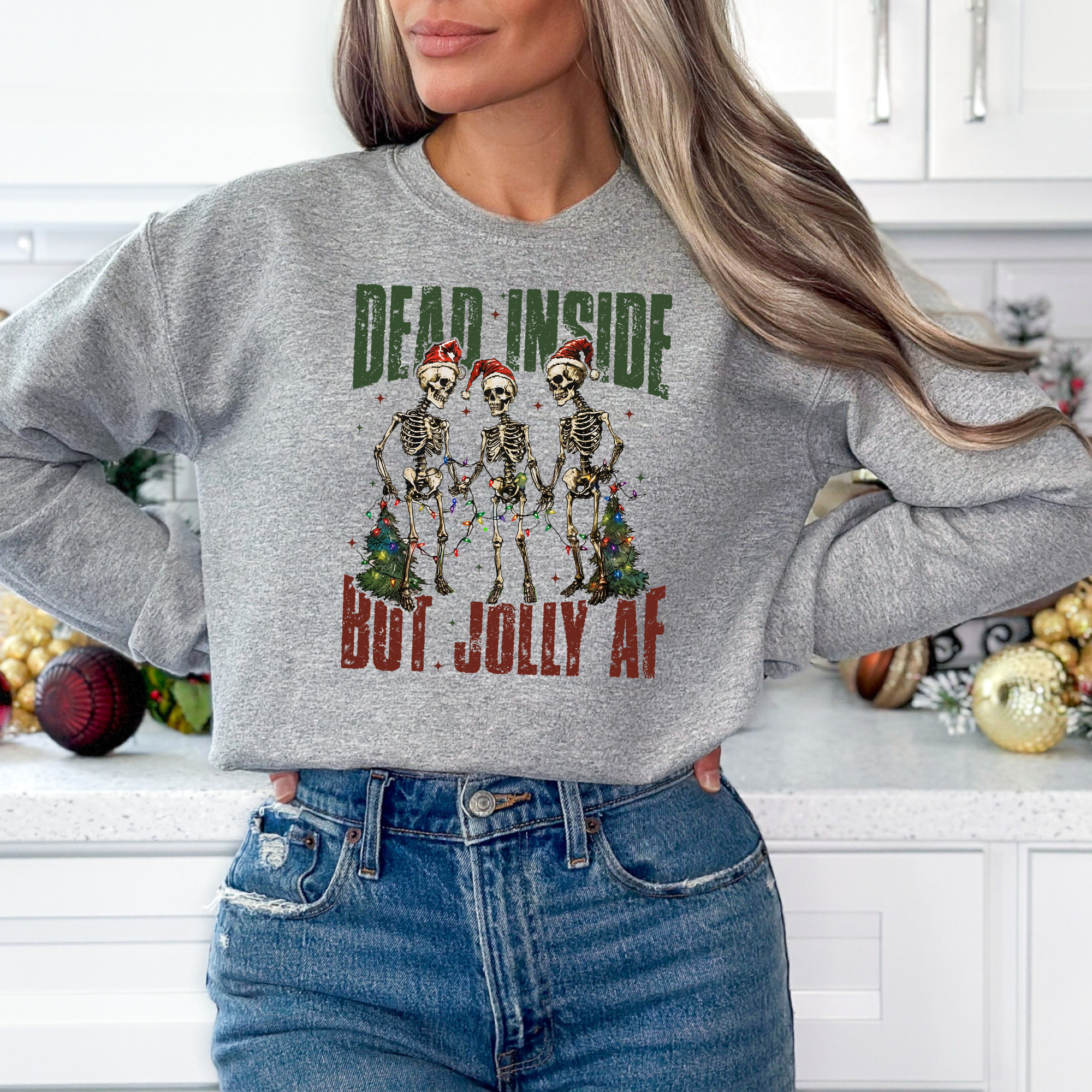 Dead Inside But Jolly AF Skeleton Sweatshirt | Christmas Skeleton Sweatshirt
