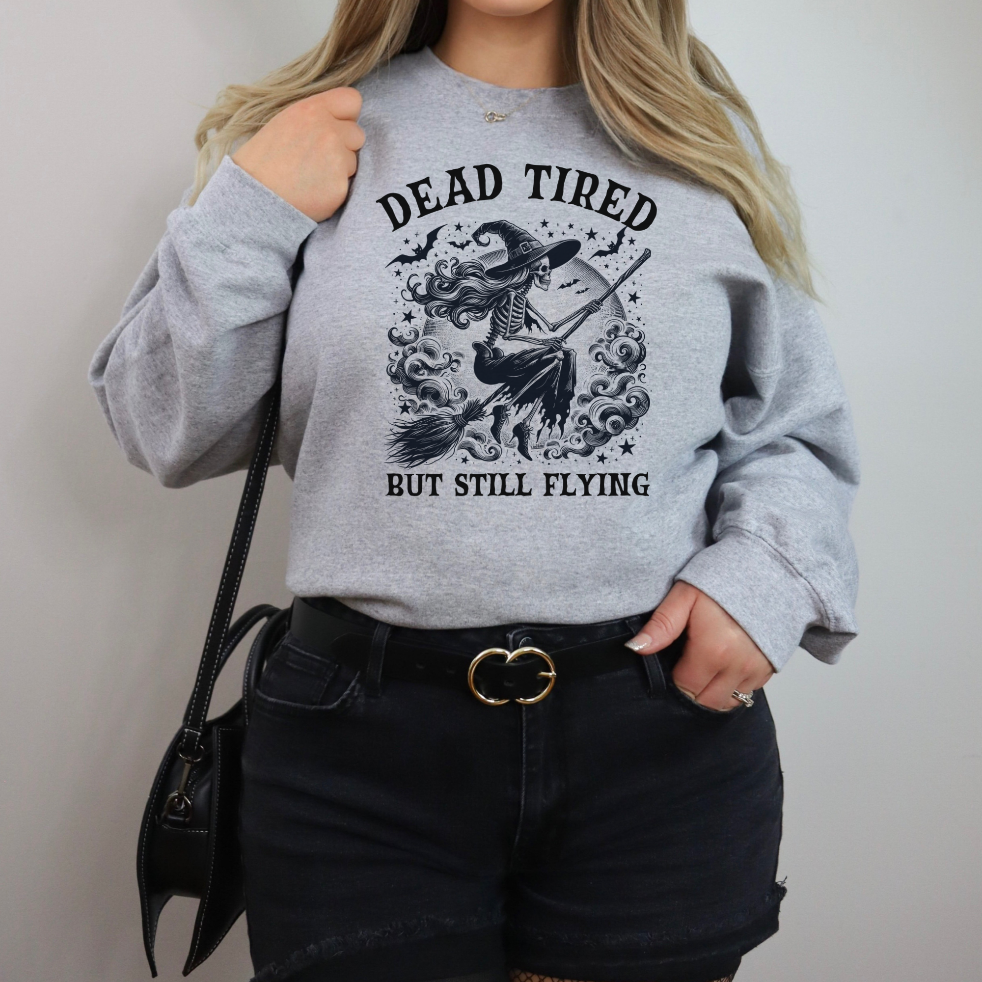Dead Tired But Still Flying Sweatshirt | Witch halloween sweatshirt