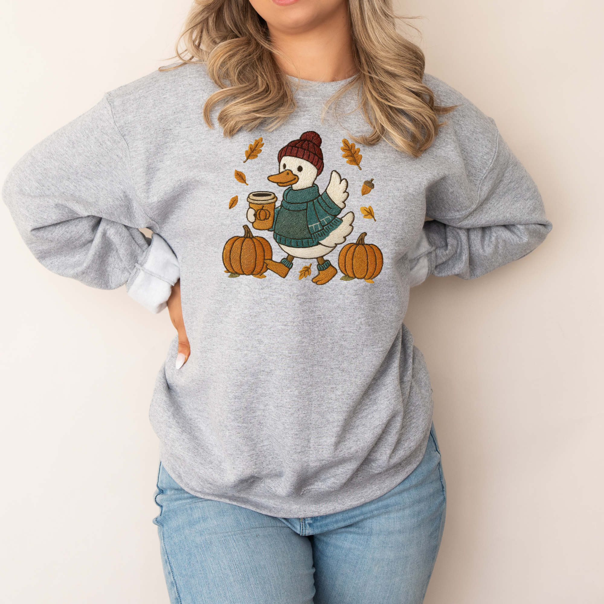 Fall Goose Faux Embroidery Sweatshirt | Women's Fall Sweatshirt