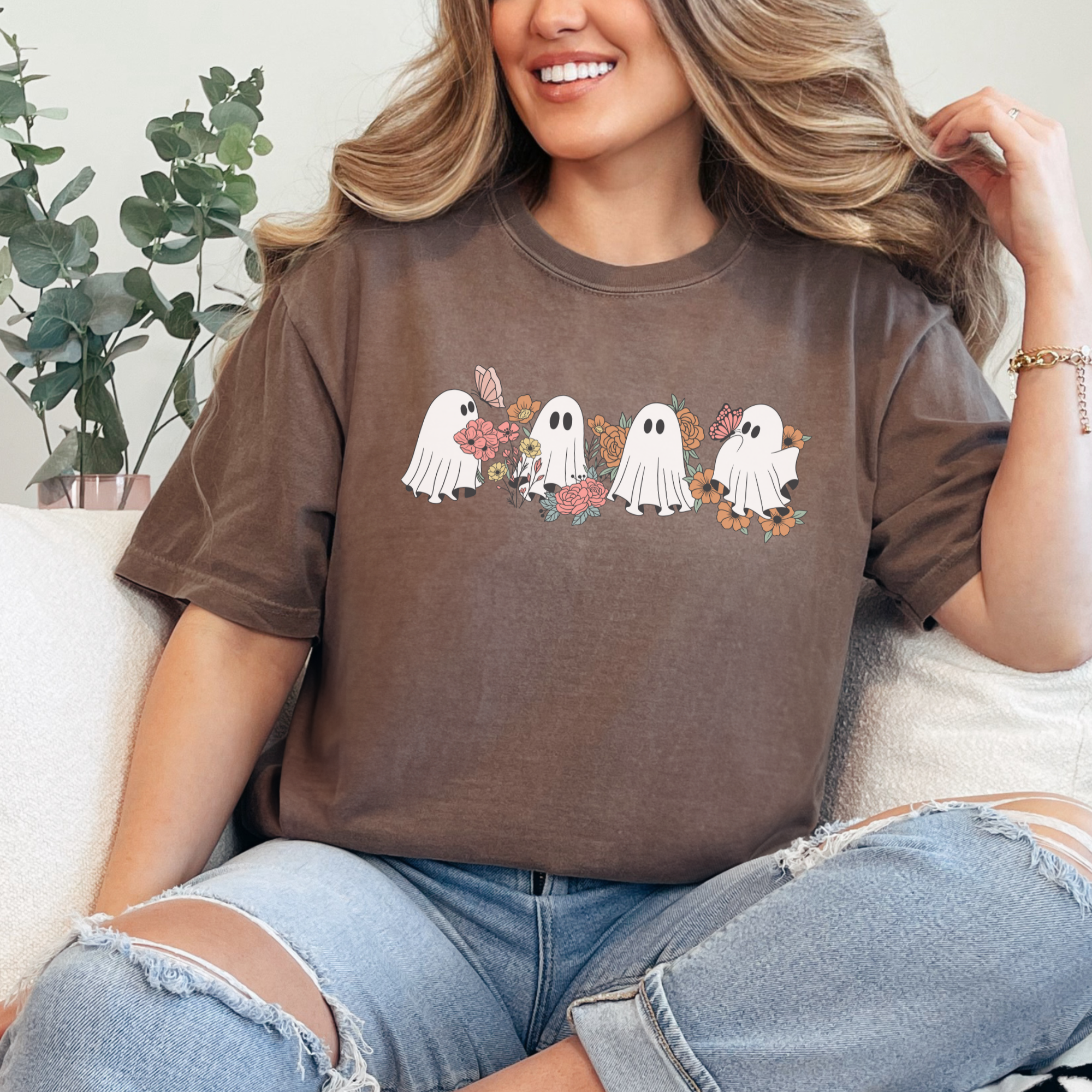 Floral Ghost T-Shirt | Women's Halloween Shirt