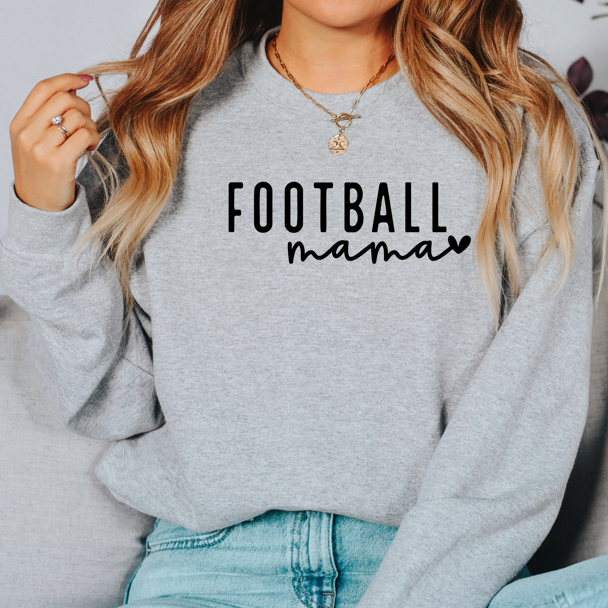 Football Mama Sweatshirt- Cursive Heart Design