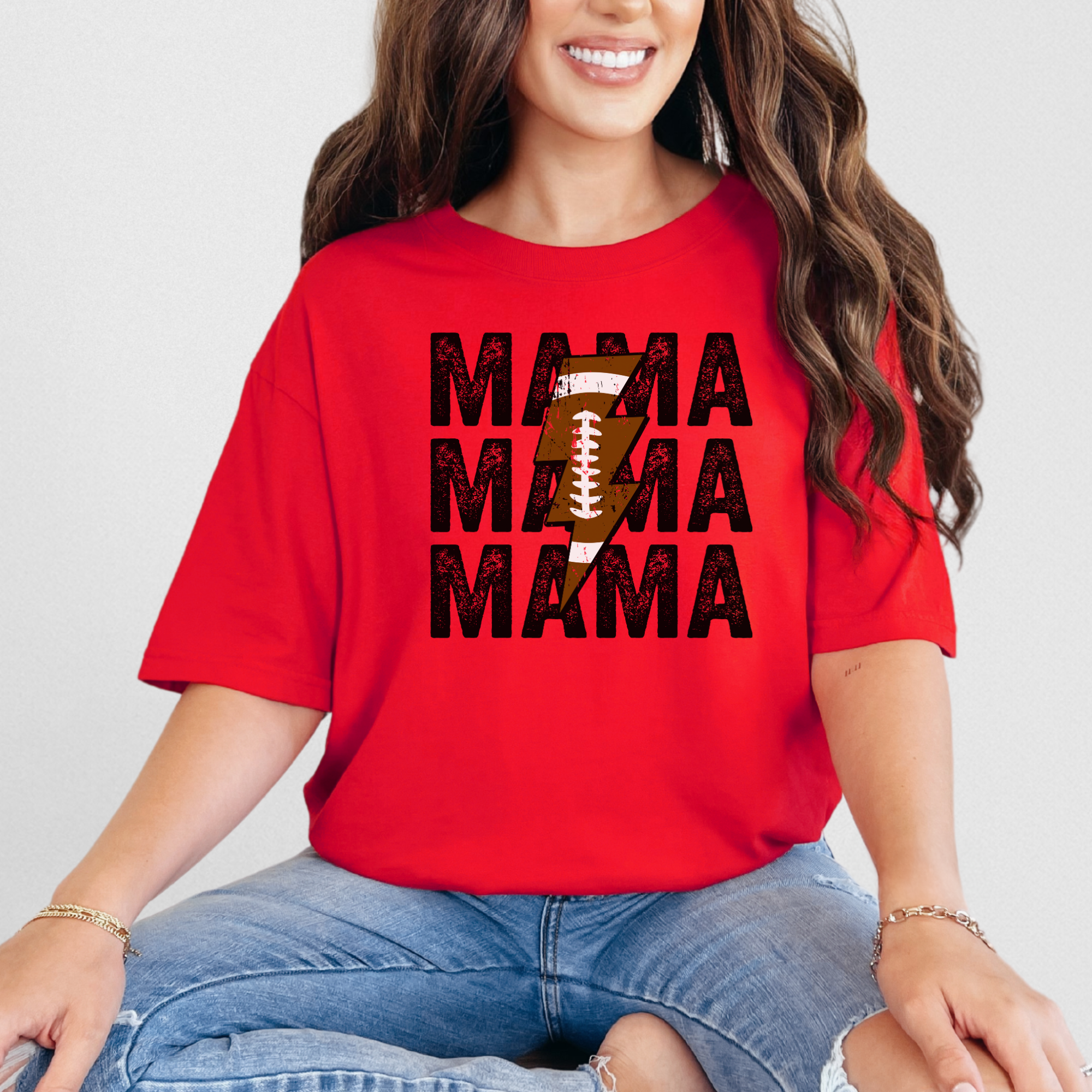 Football mama stacked tshirt