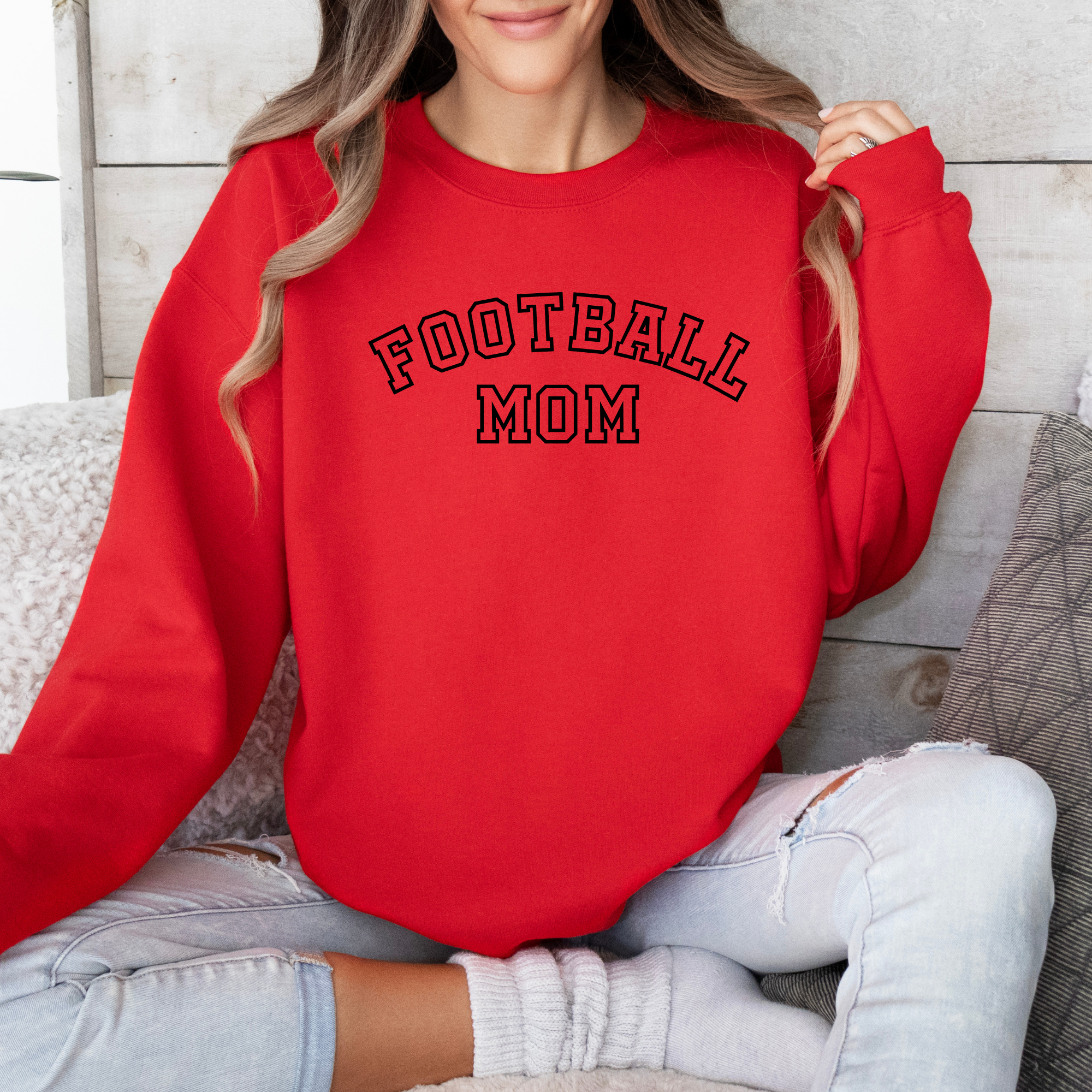 Football Mom Sweatshirt - College Text Outline