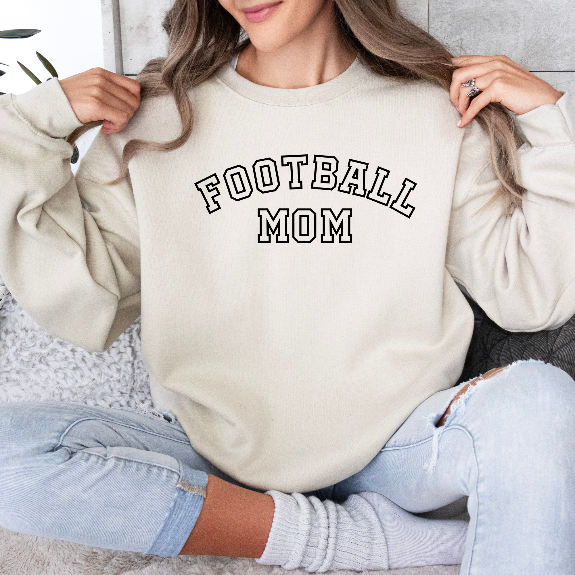 Football Mom Sweatshirt - College Text Outline