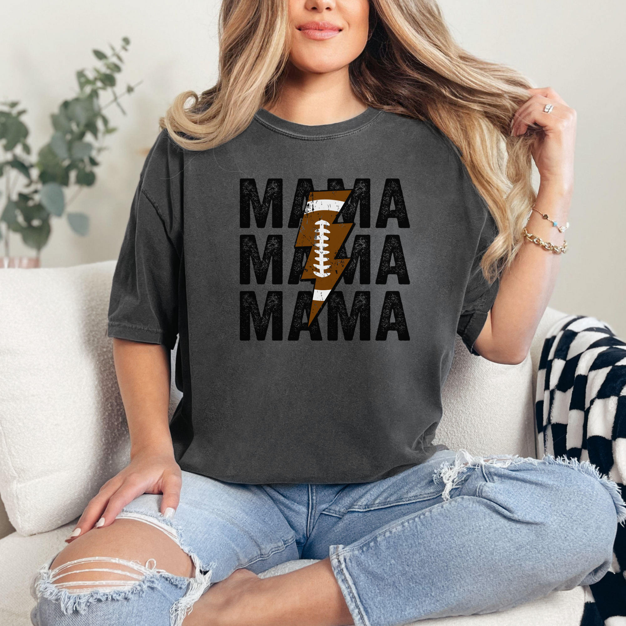Football mama stacked tshirt