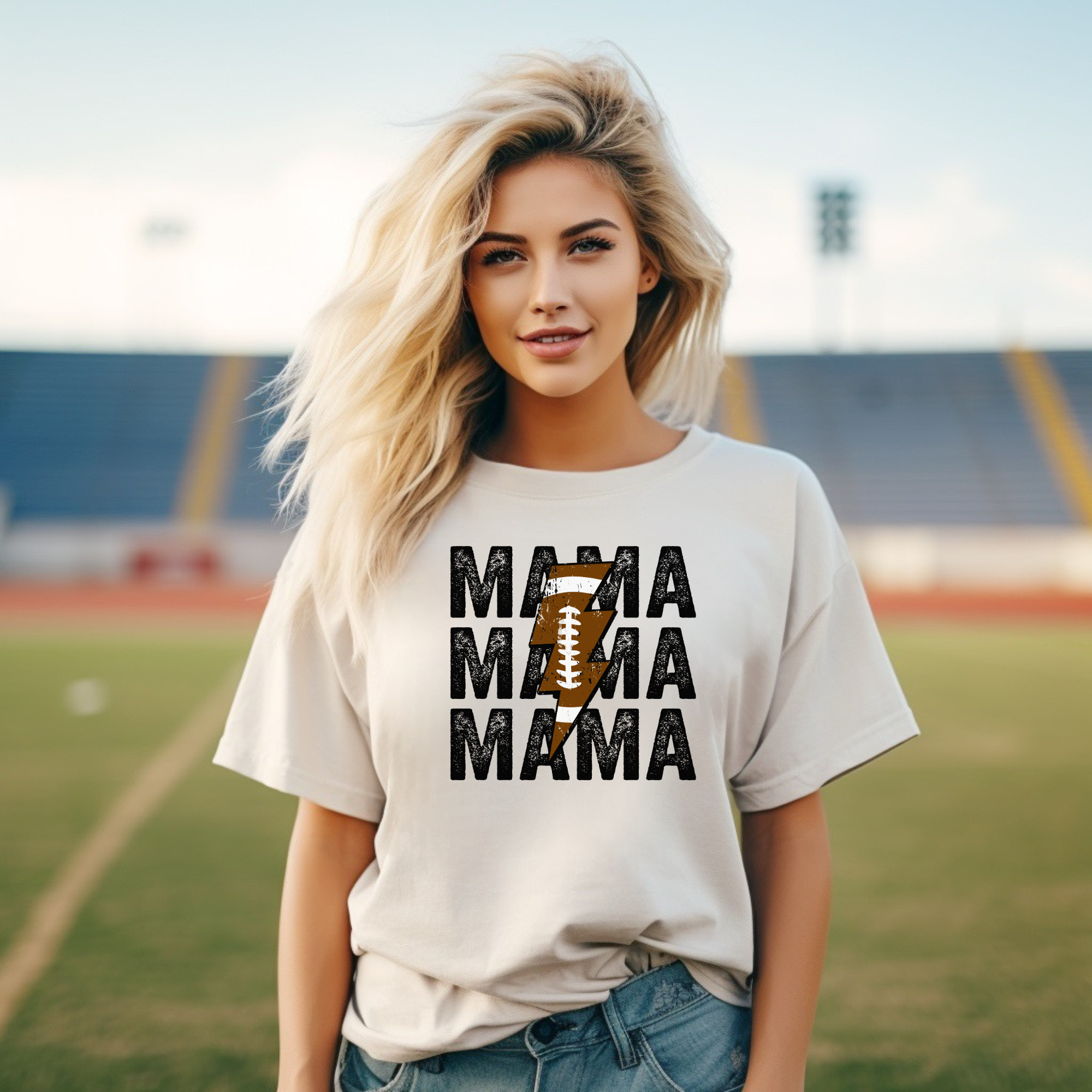 Football mama stacked tshirt