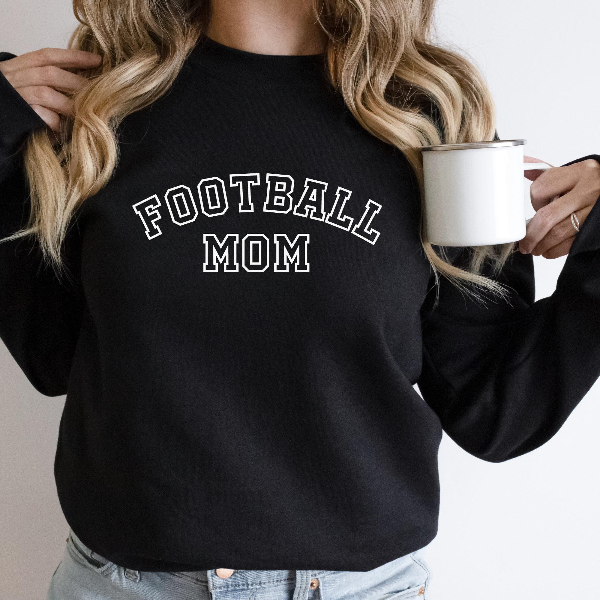 Football Mom Sweatshirt - College Text Outline