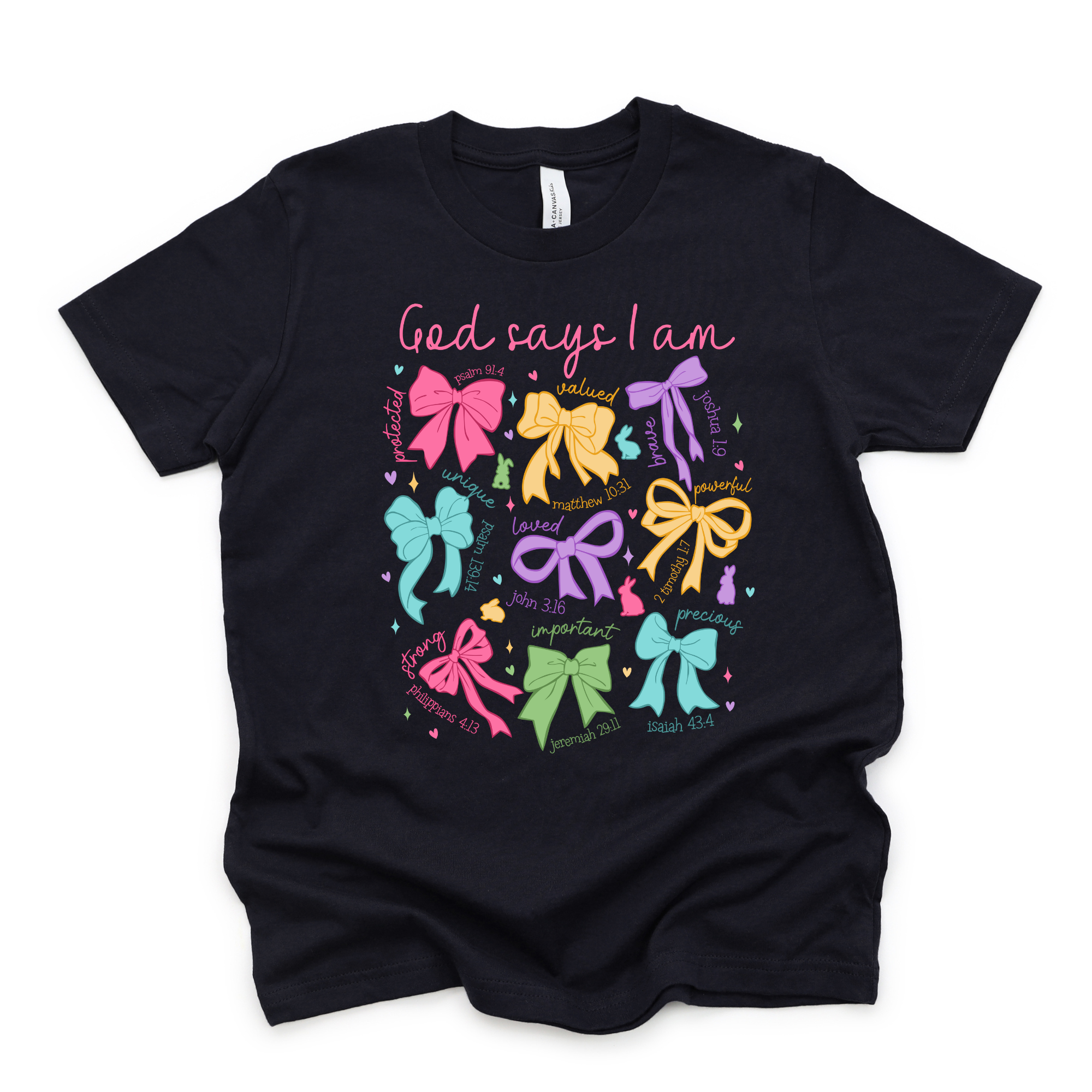 God says I am shirt with coquette bows for toddler girls