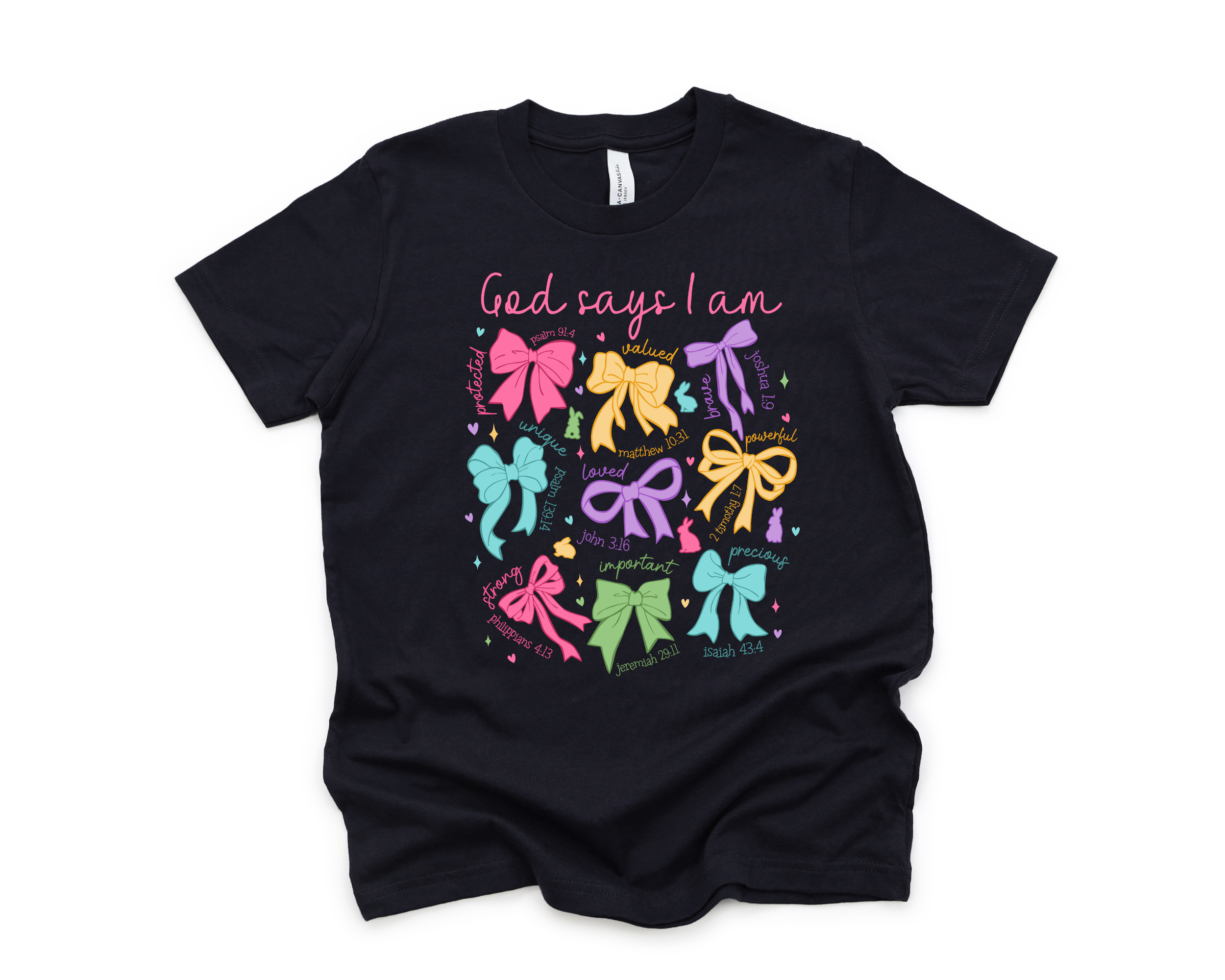 God says I am shirt with coquette bows for toddler girls