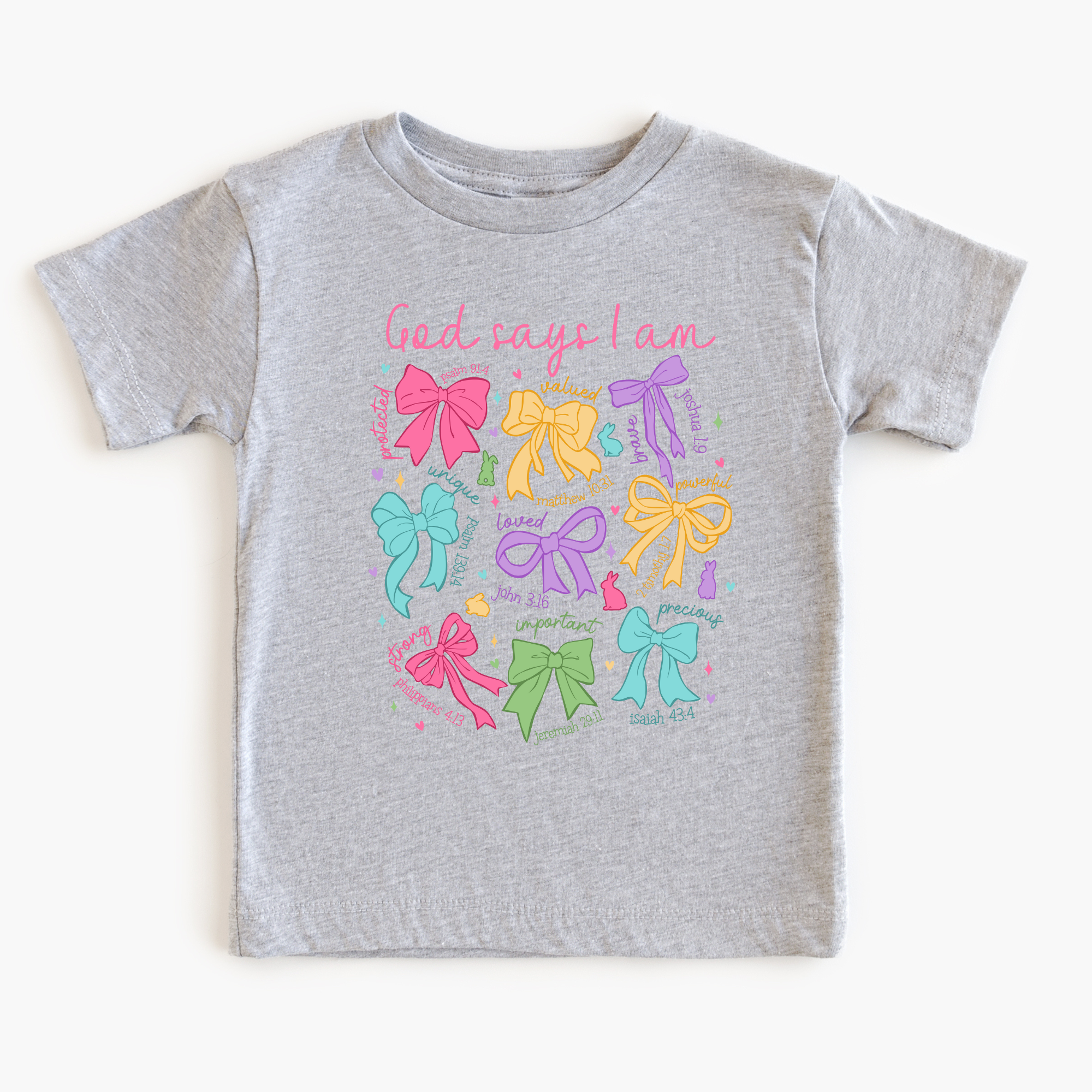 God says I am shirt with coquette bows for toddler girls