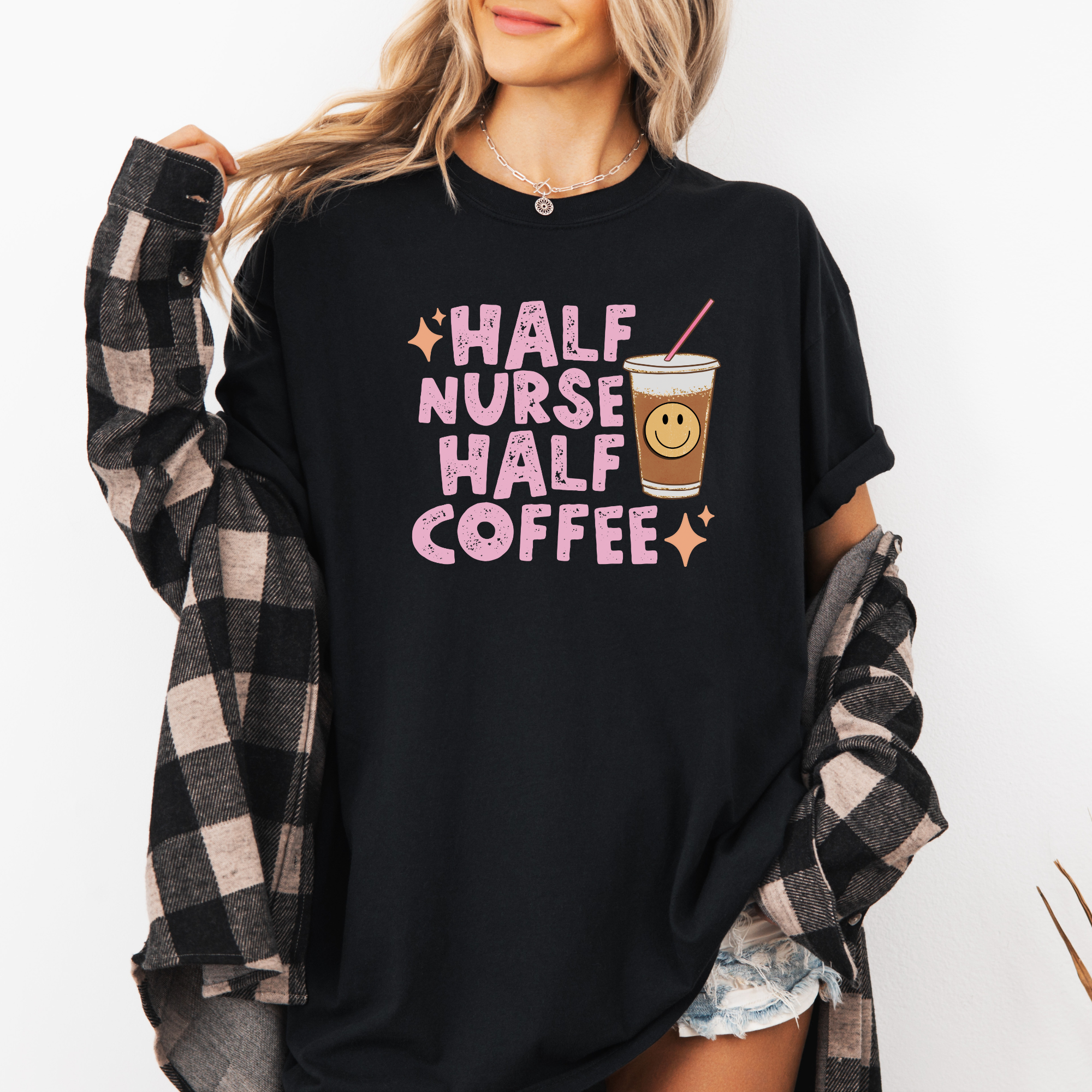 Retro Inspired Half Nurse Half Coffee Shirt | Funny Nurse Shirt