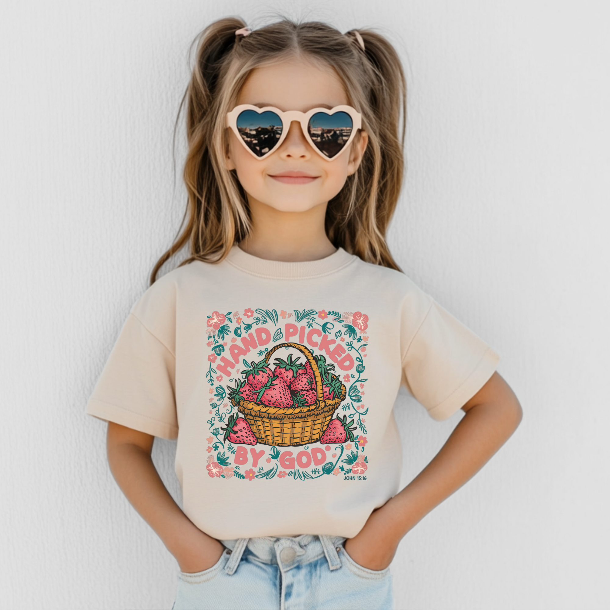 toddler girl christian shirt. Hand picked by God kids spring tshirt.