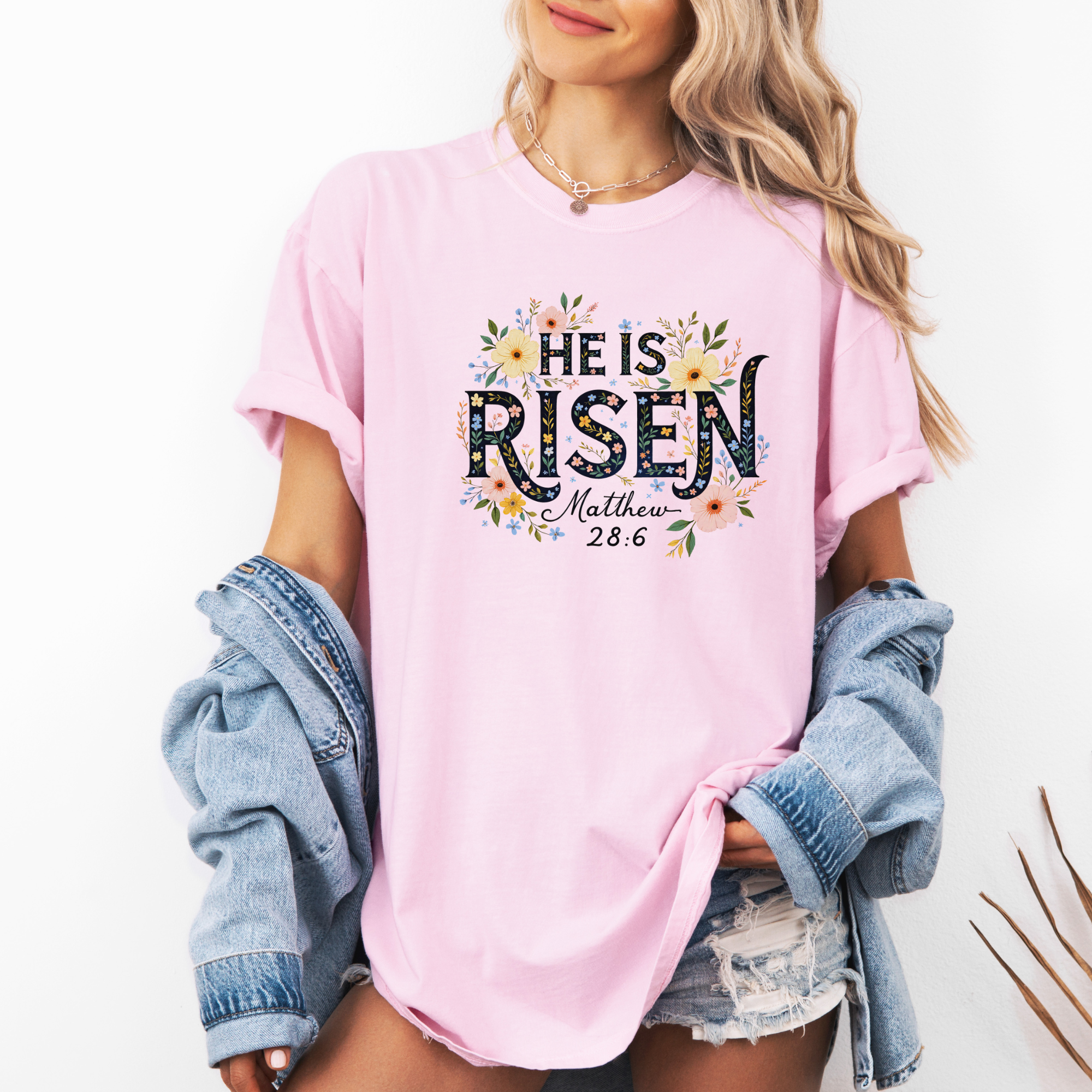 He is risen spring floral tshirt for women for Easter day outfit