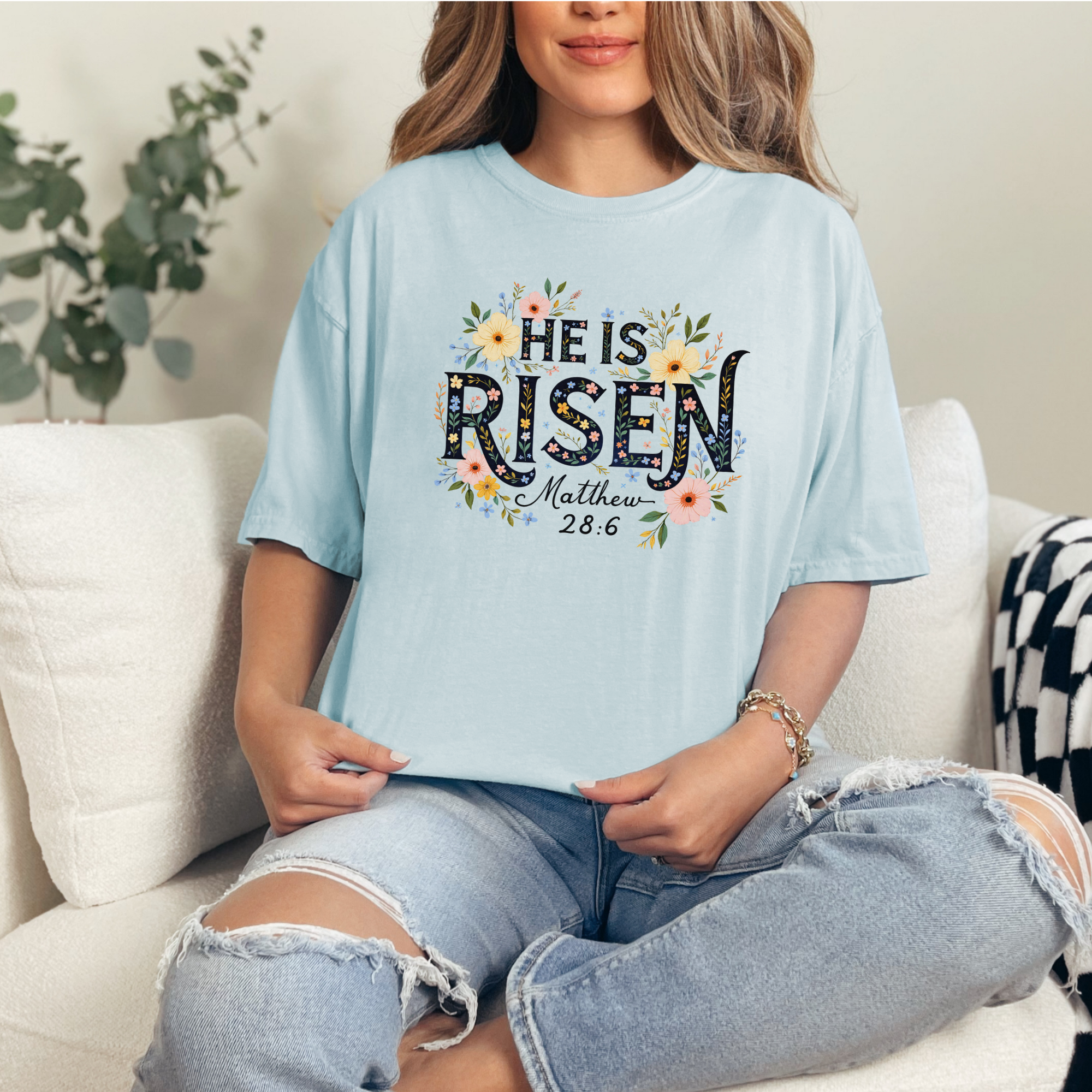 He is risen spring floral tshirt for women for Easter day outfit