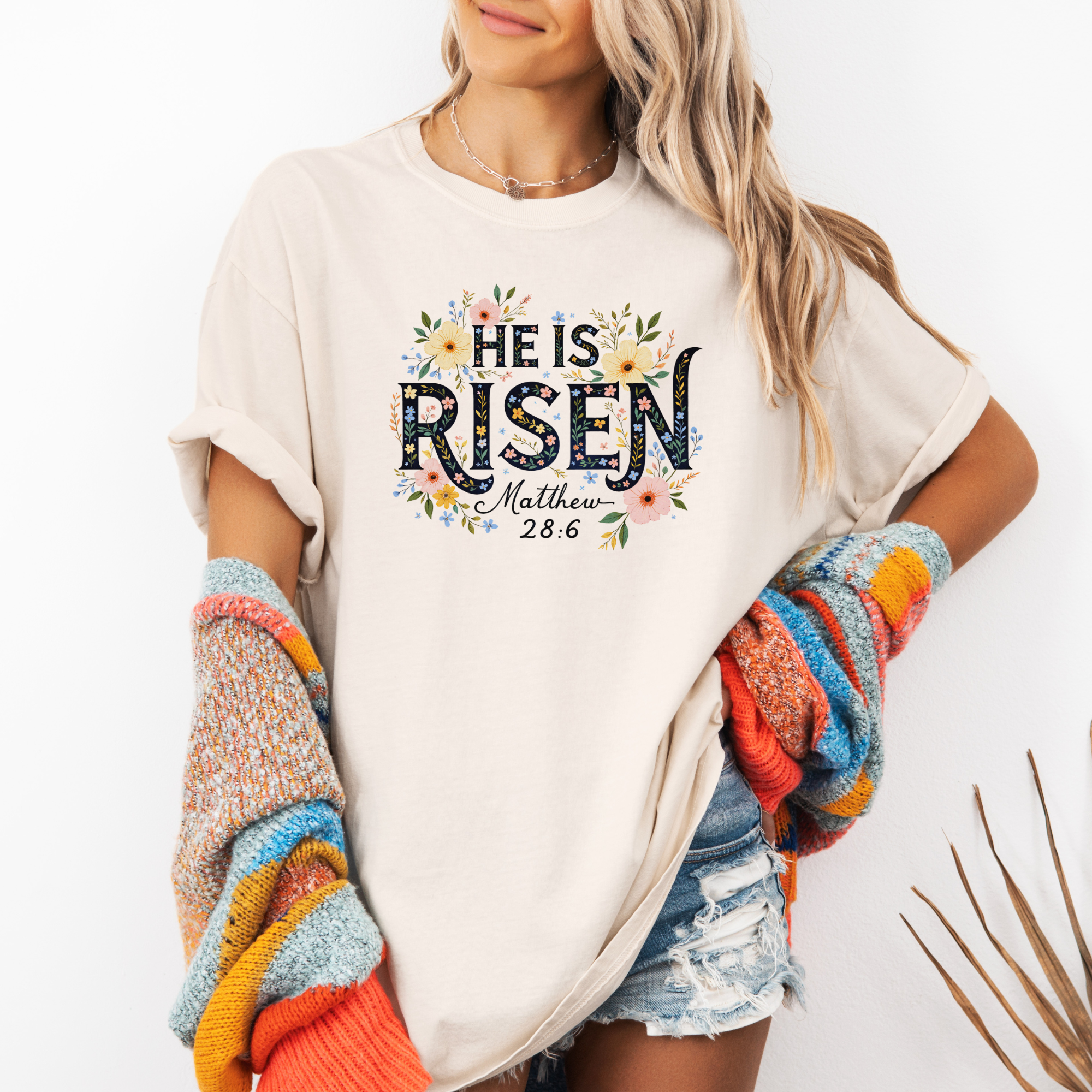 He is risen spring floral tshirt for women for Easter day outfit
