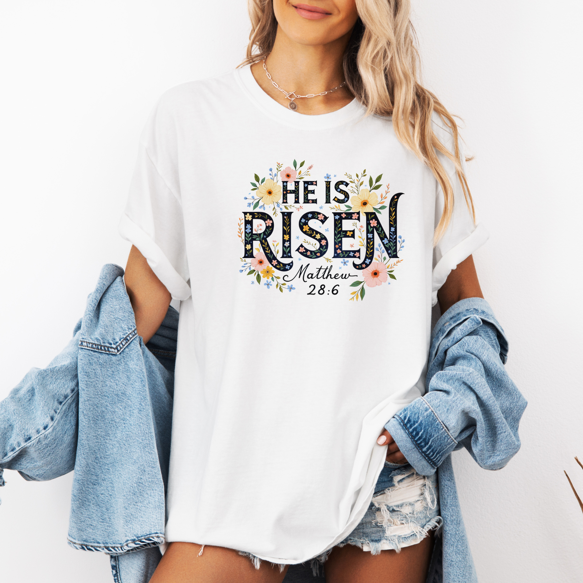 He is risen spring floral tshirt for women for Easter day outfit