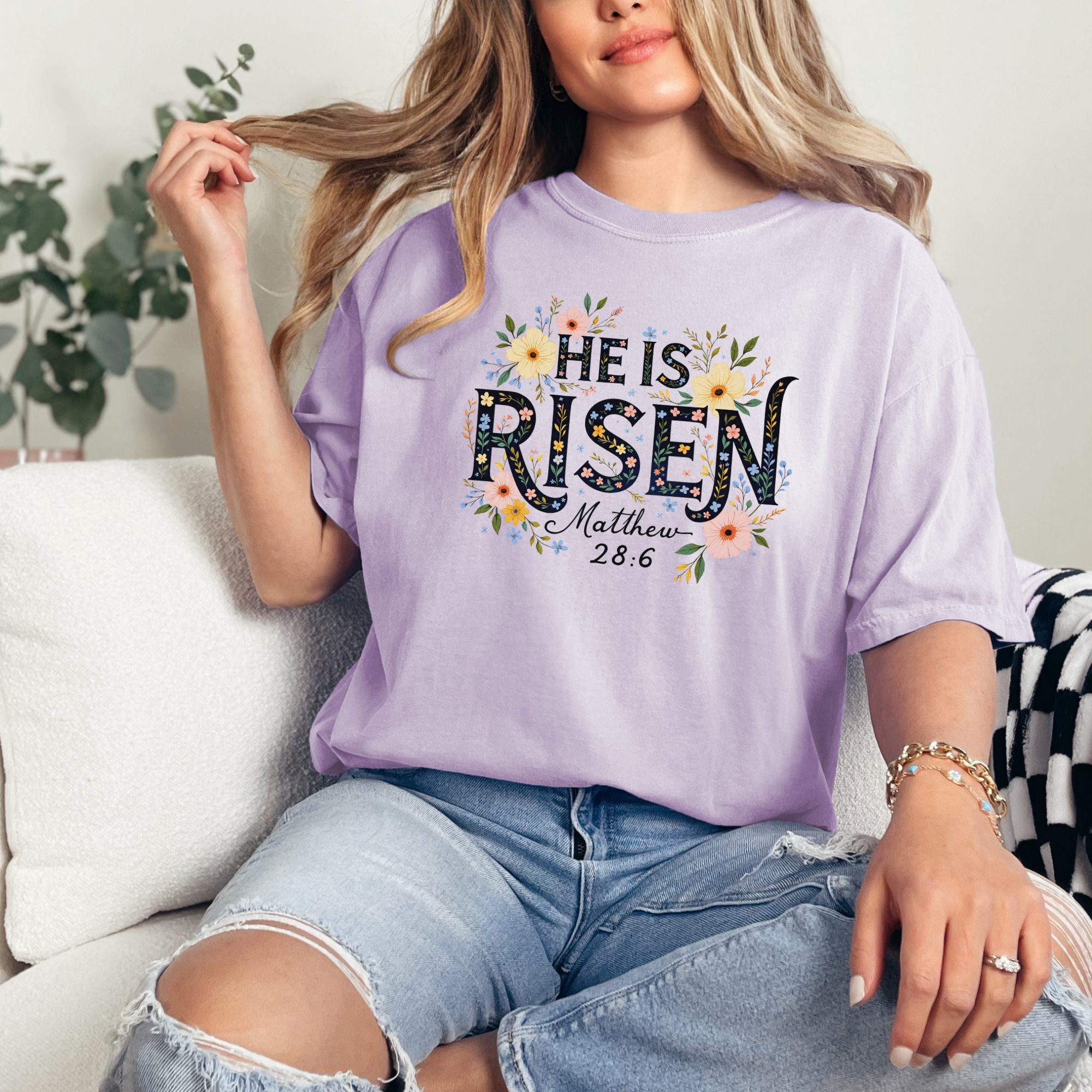 He is risen spring floral tshirt for women for Easter day