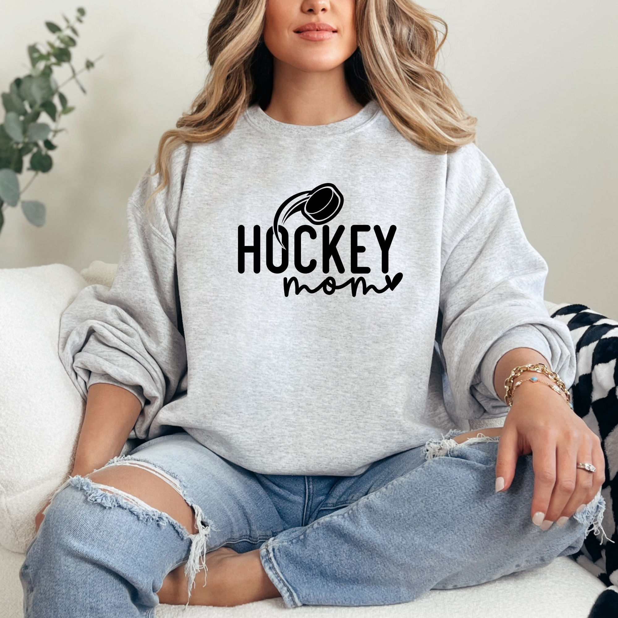 hockey mom sweatshirt in ash