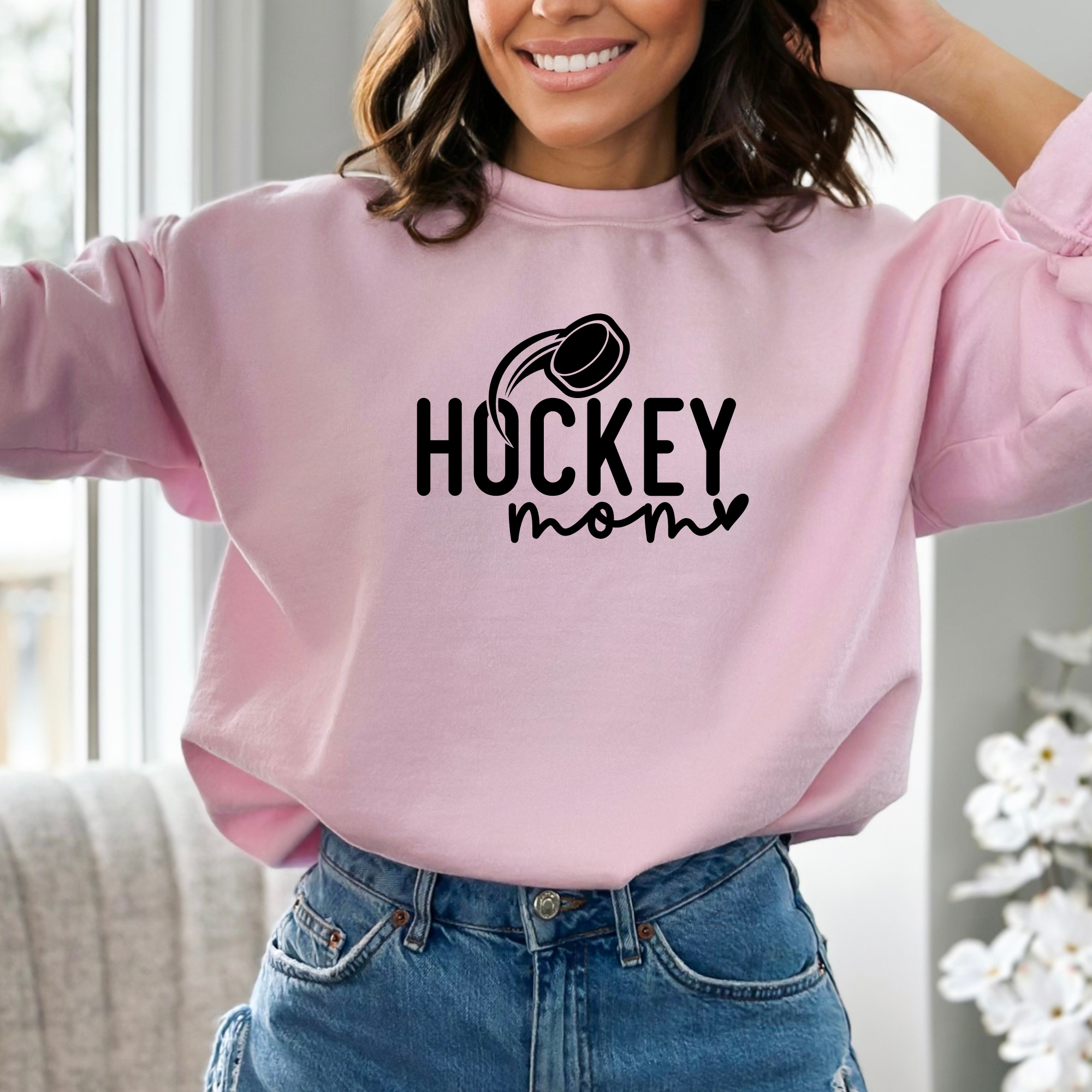 hockey mom sweatshirt in pink