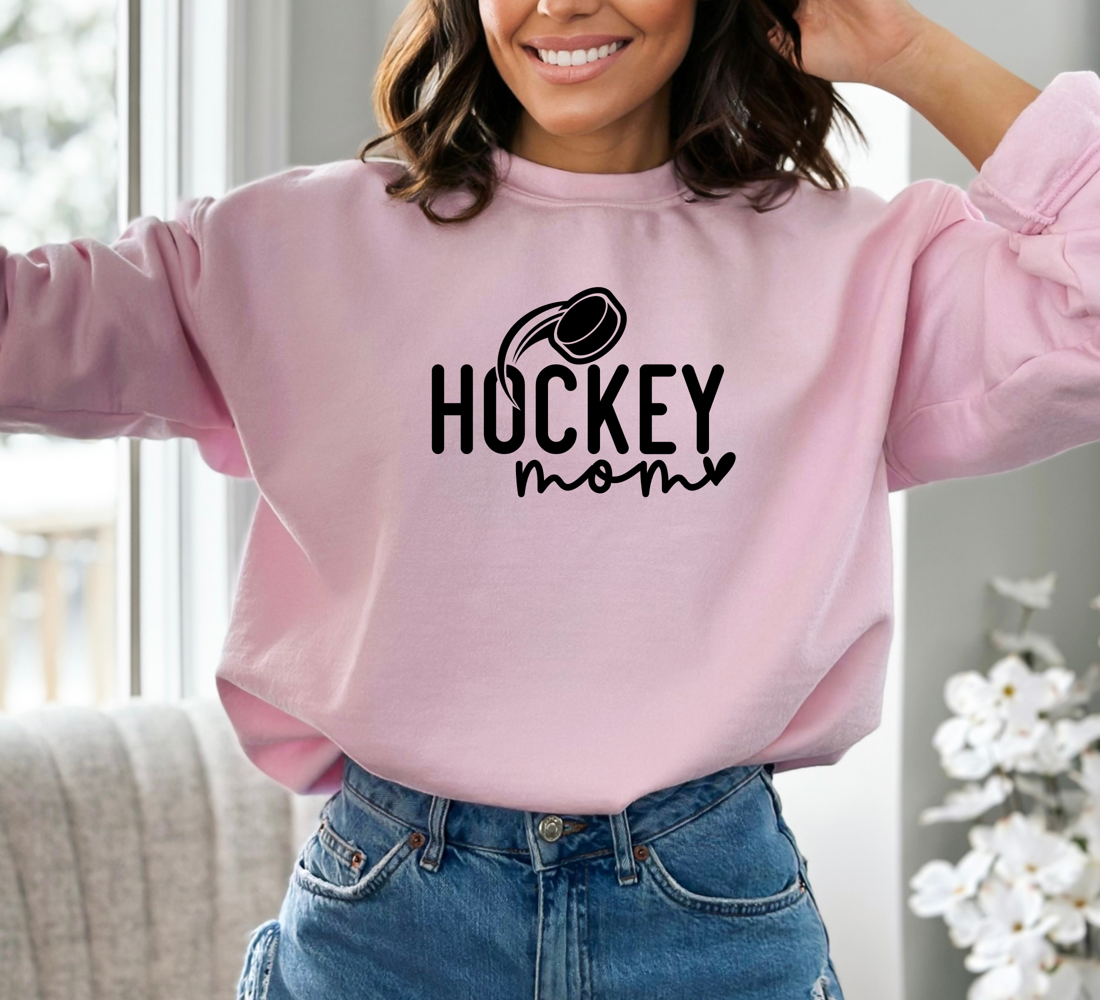 hockey mom sweatshirt in pink
