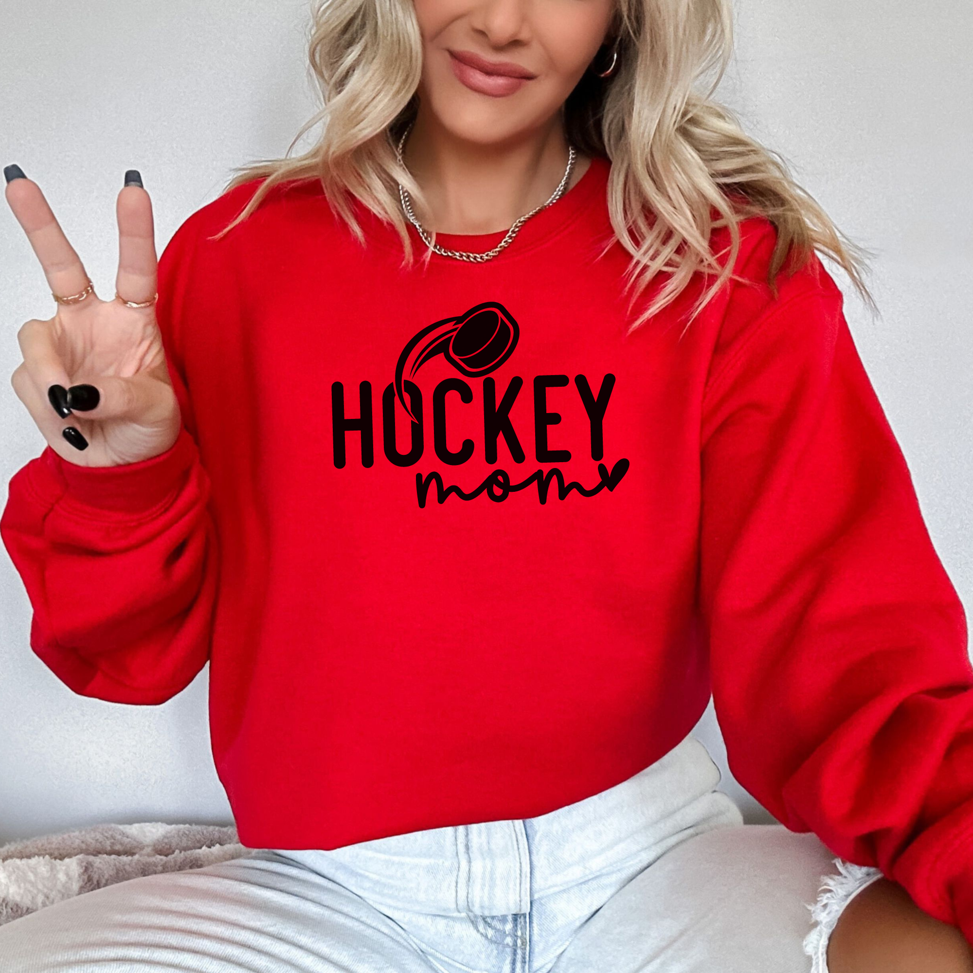 hockey mom sweatshirt in red