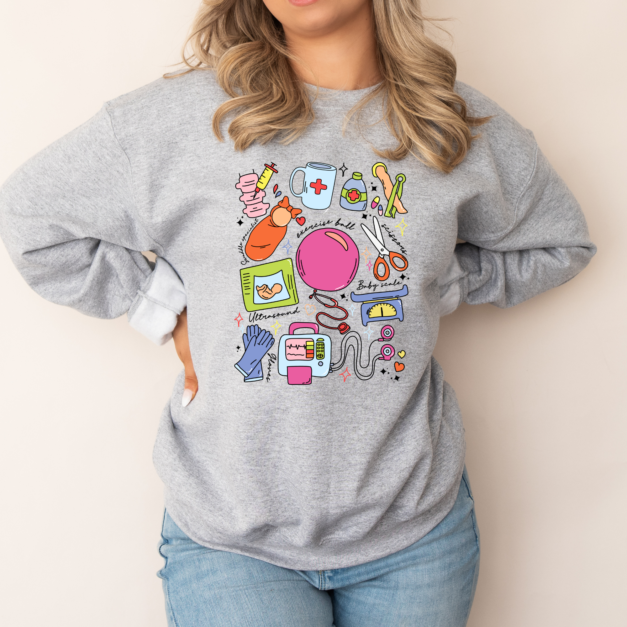 Labor and delivery sweatshirt for a mother baby nurse