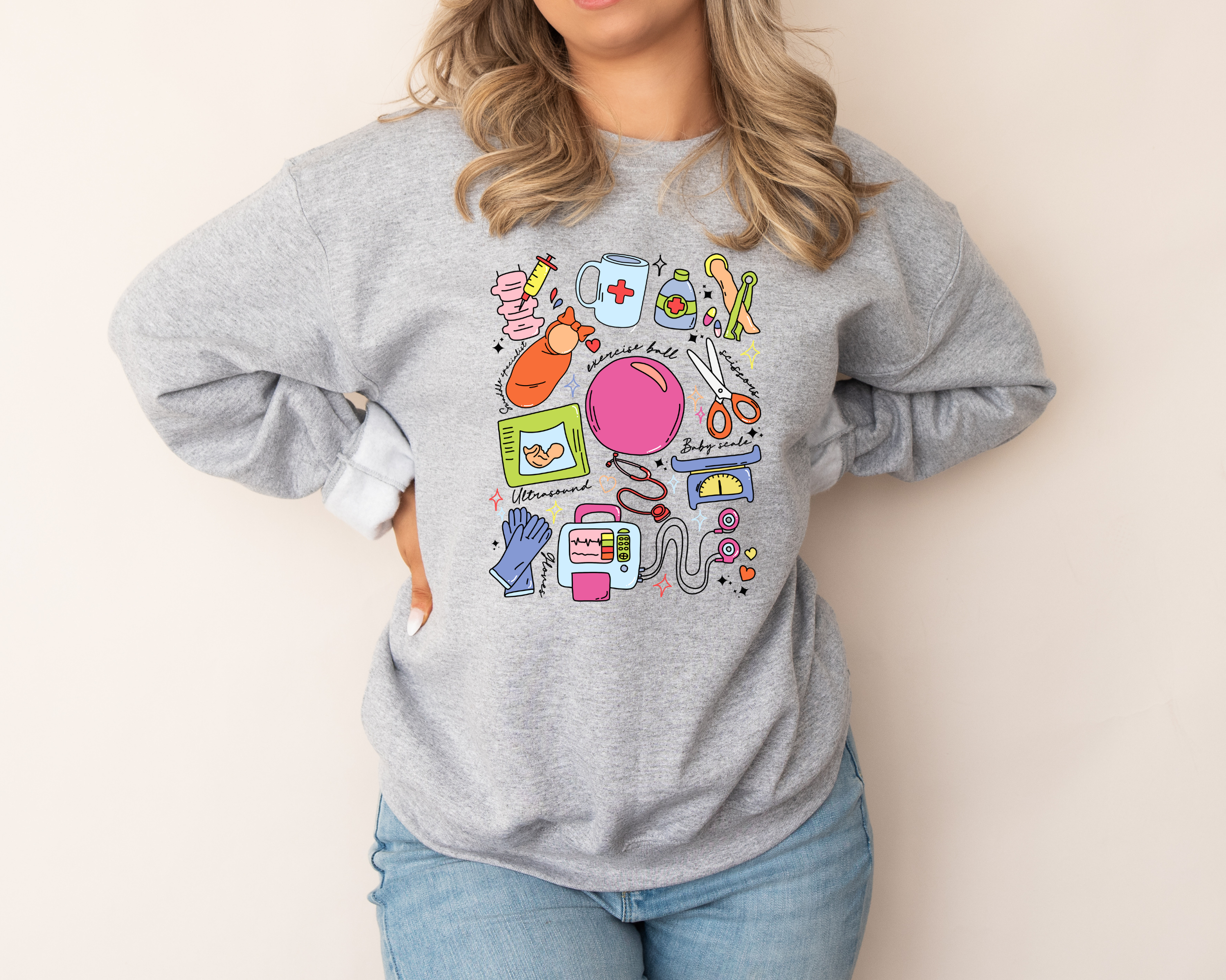 Labor and delivery sweatshirt for a mother baby nurse