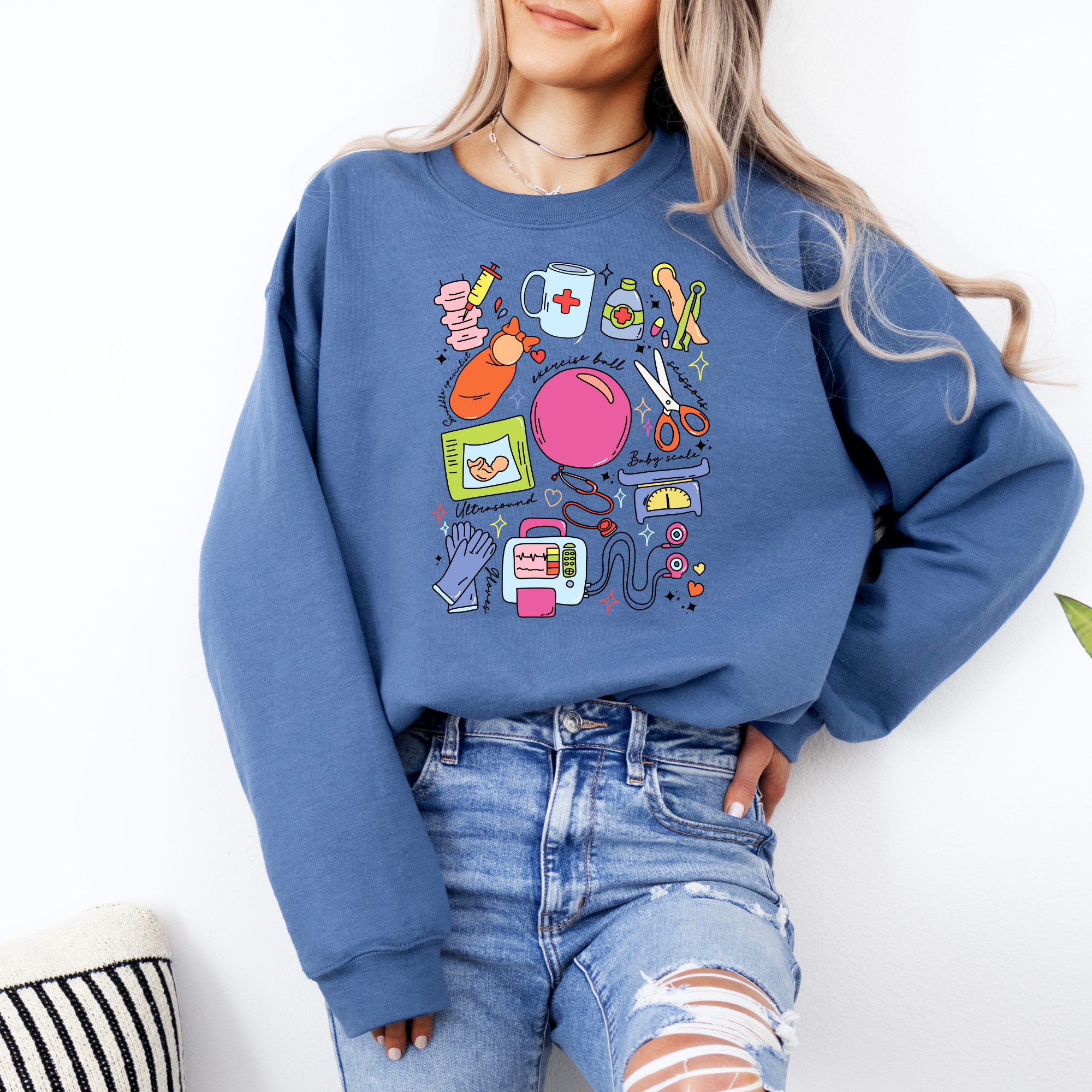 Labor and delivery sweatshirt for a mother baby nurse