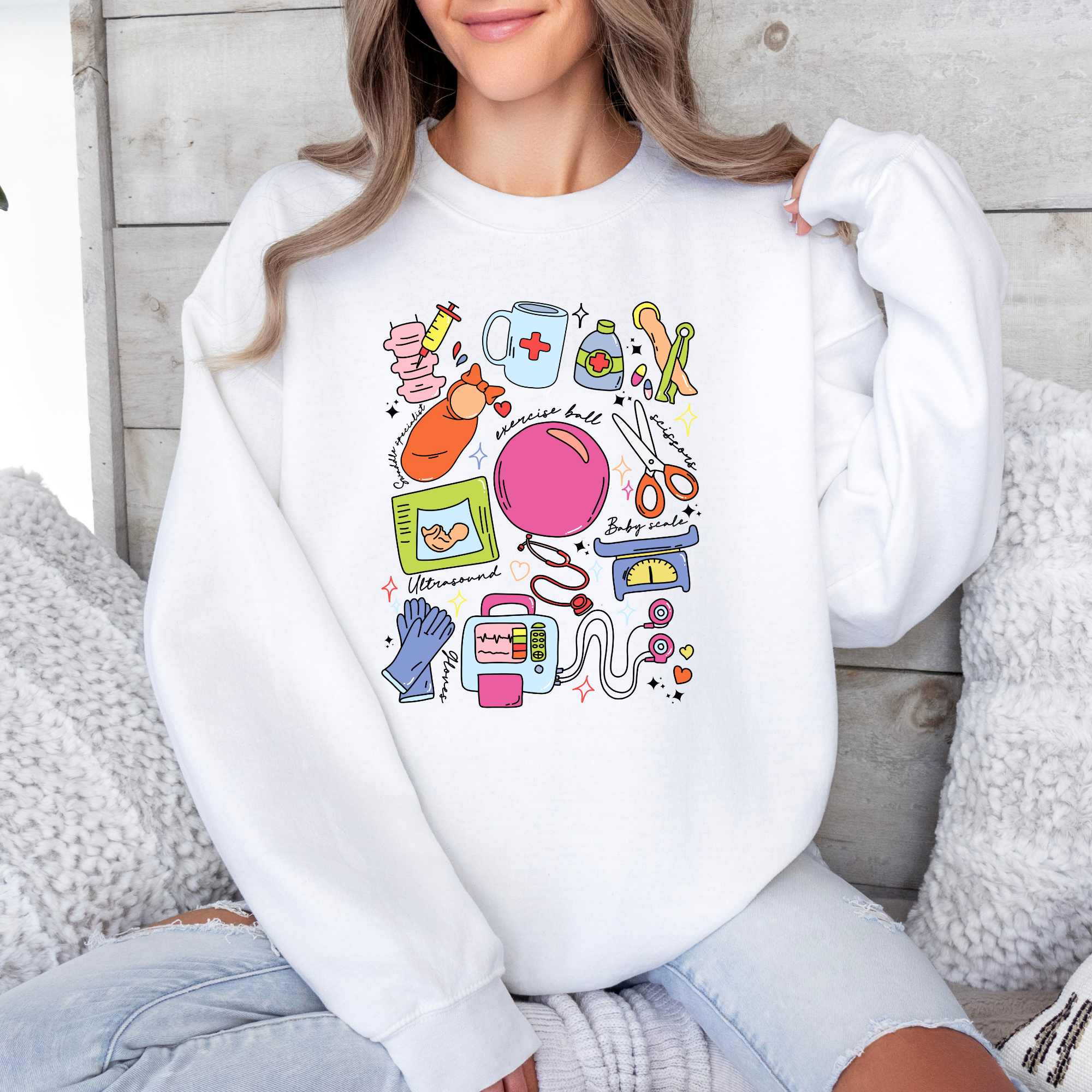 Labor and delivery sweatshirt for a mother baby nurse