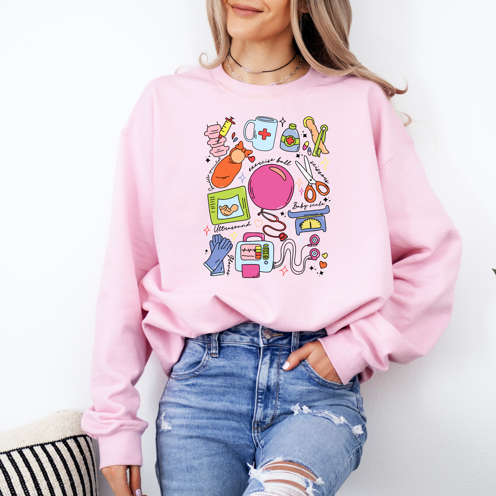 Labor and delivery sweatshirt for a mother baby nurse