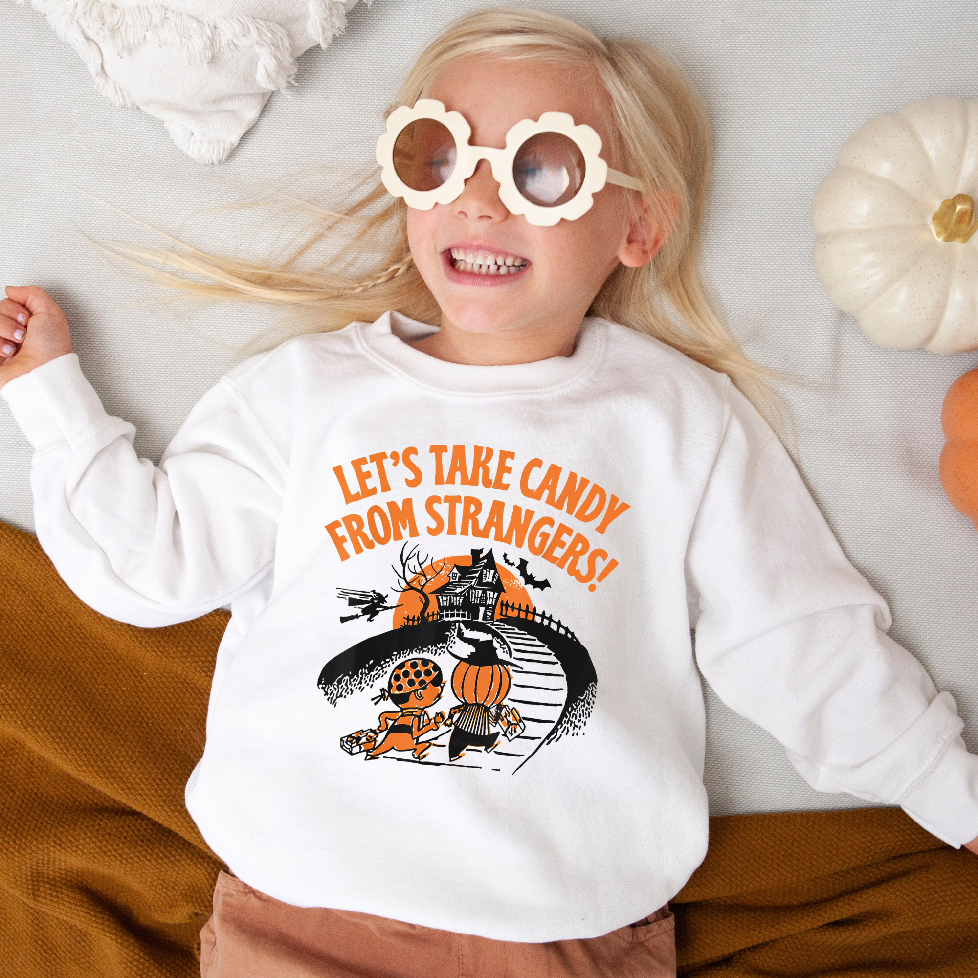 Let's take candy from strangers white kids halloween sweatshirt