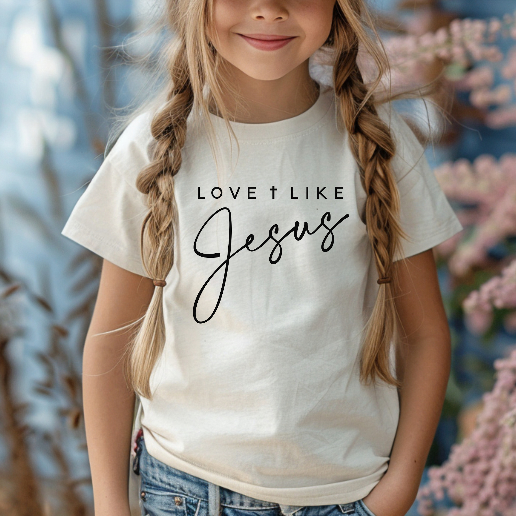 Love Like Jesus Kids Shirt Cursive Design