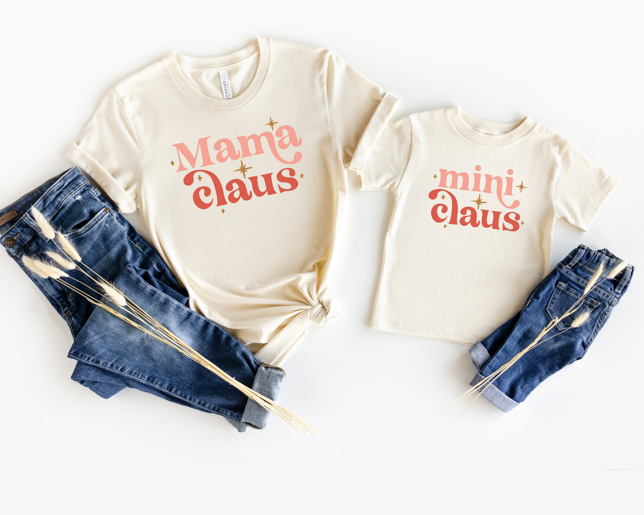 Mama Claus and mini claus matching mom and me shirts for Christmas