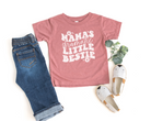Kids graphic tee that says mamas dramatic little bestie in mauve with a white design
