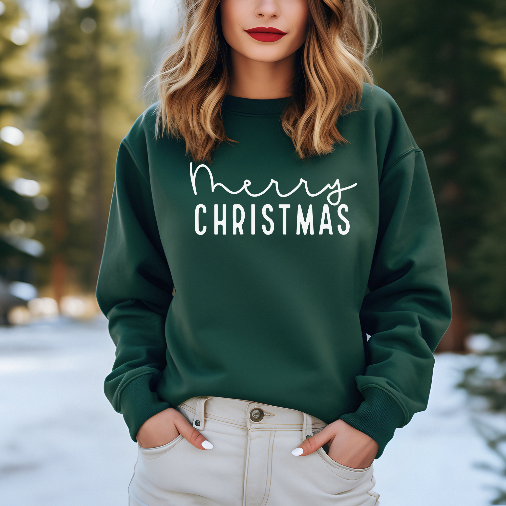 Merry Christmas sweatshirt for women in forest