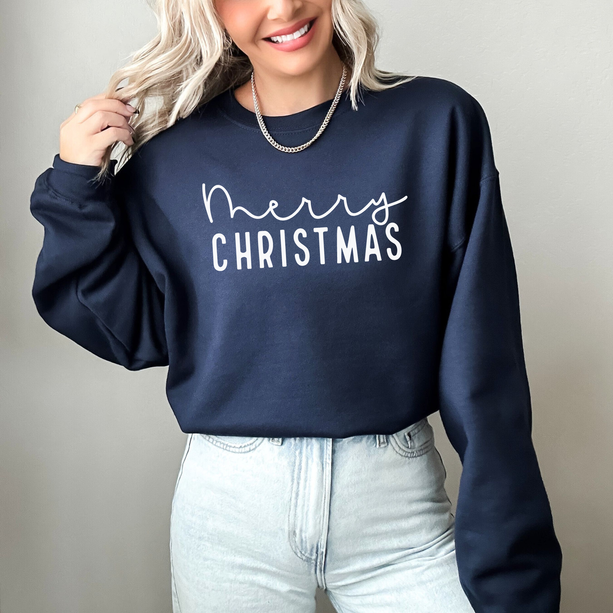 Merry Christmas sweatshirt for women in navy