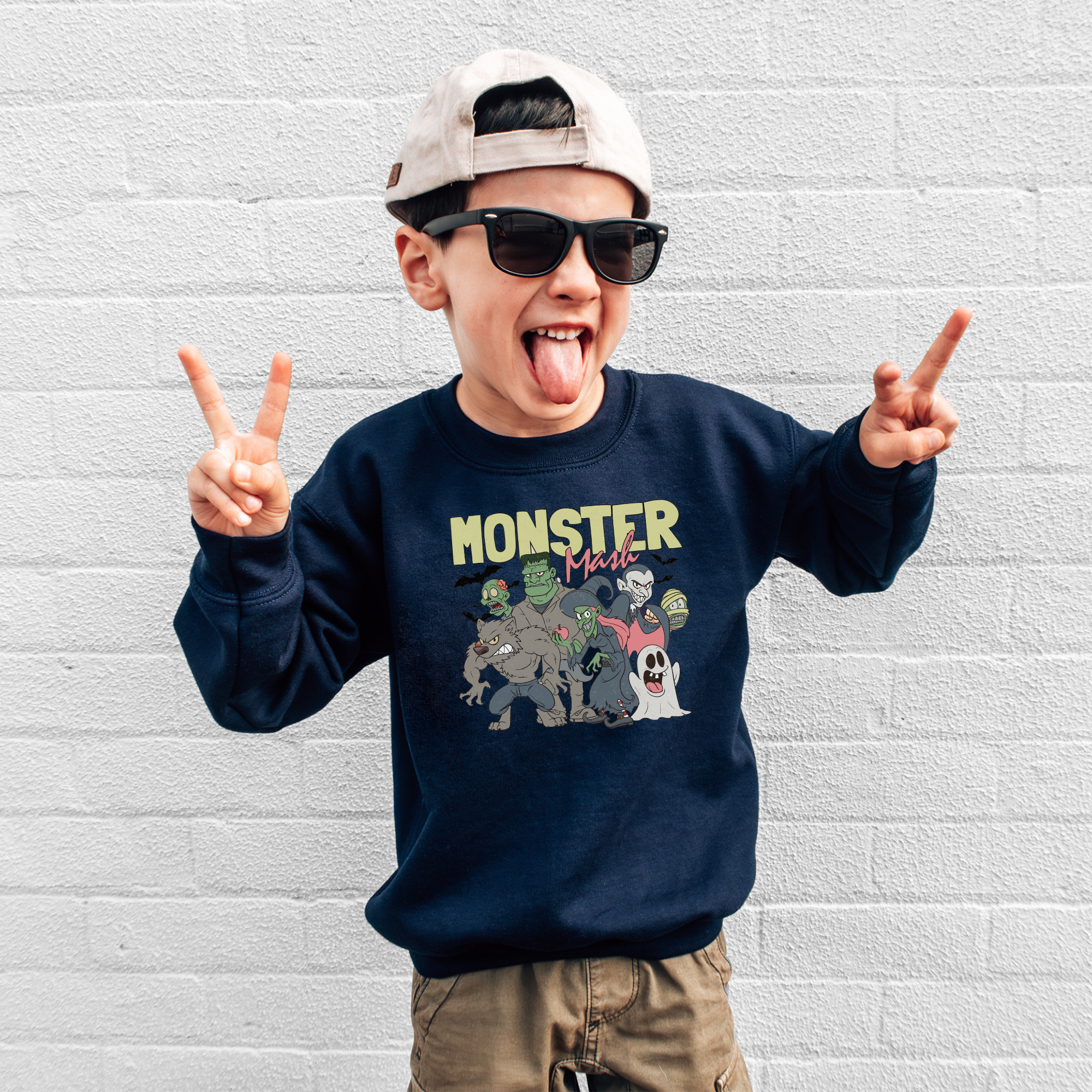 Retro inspired monster mash sweatshirt in navy