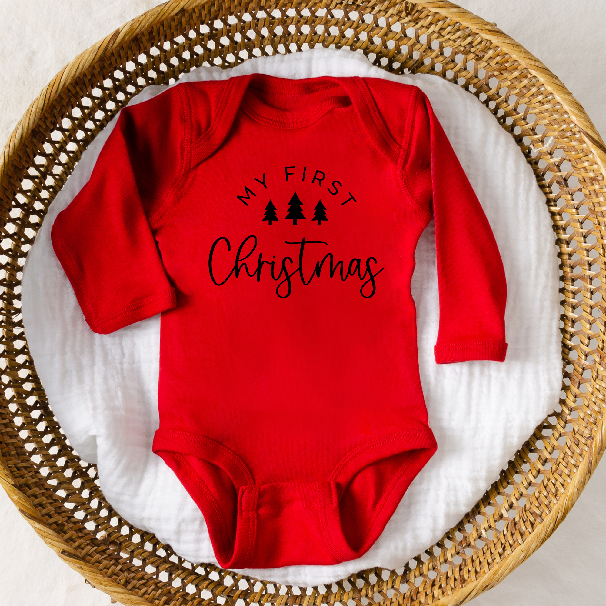 my first Christmas bodysuit in red with black design