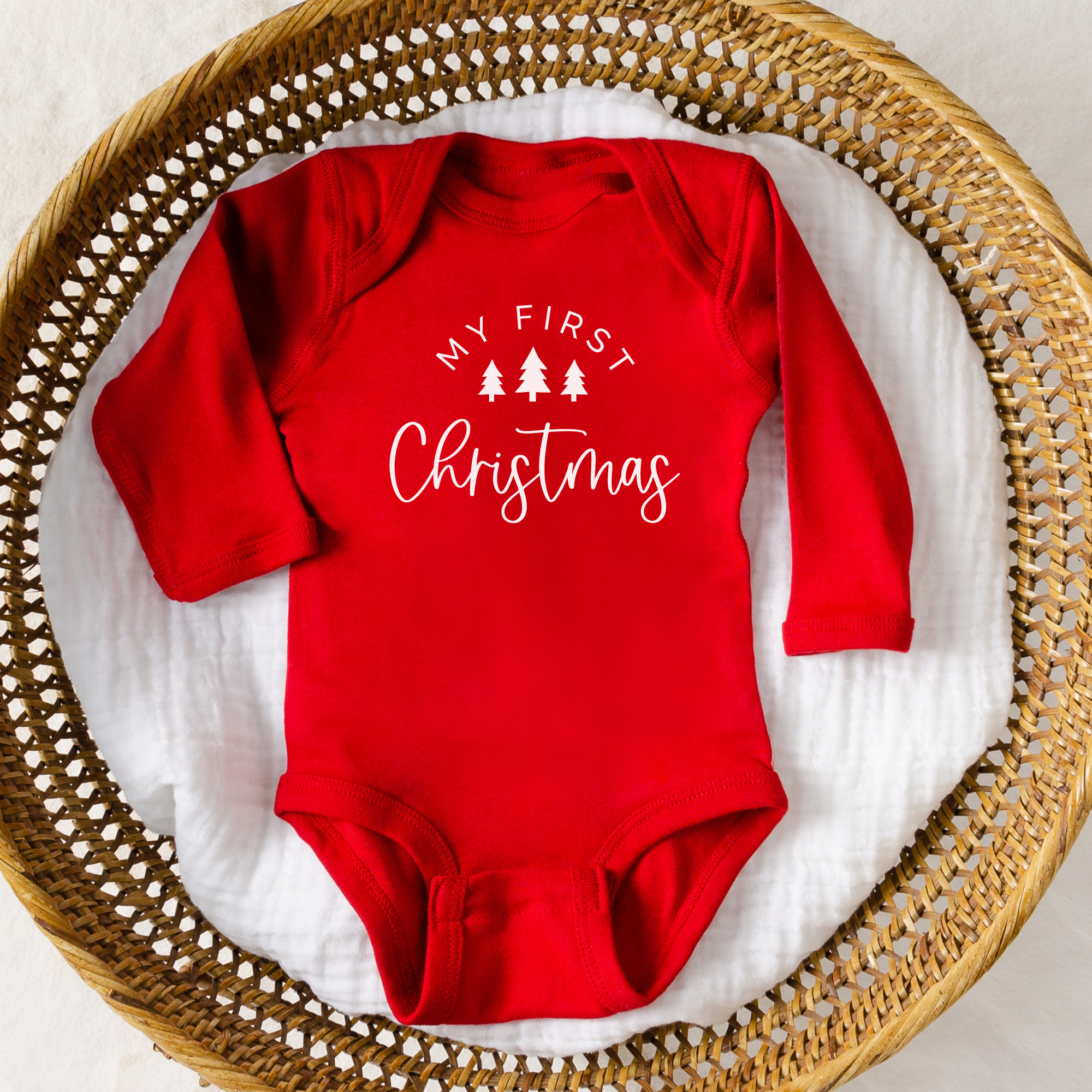 my first Christmas bodysuit in red with white design
